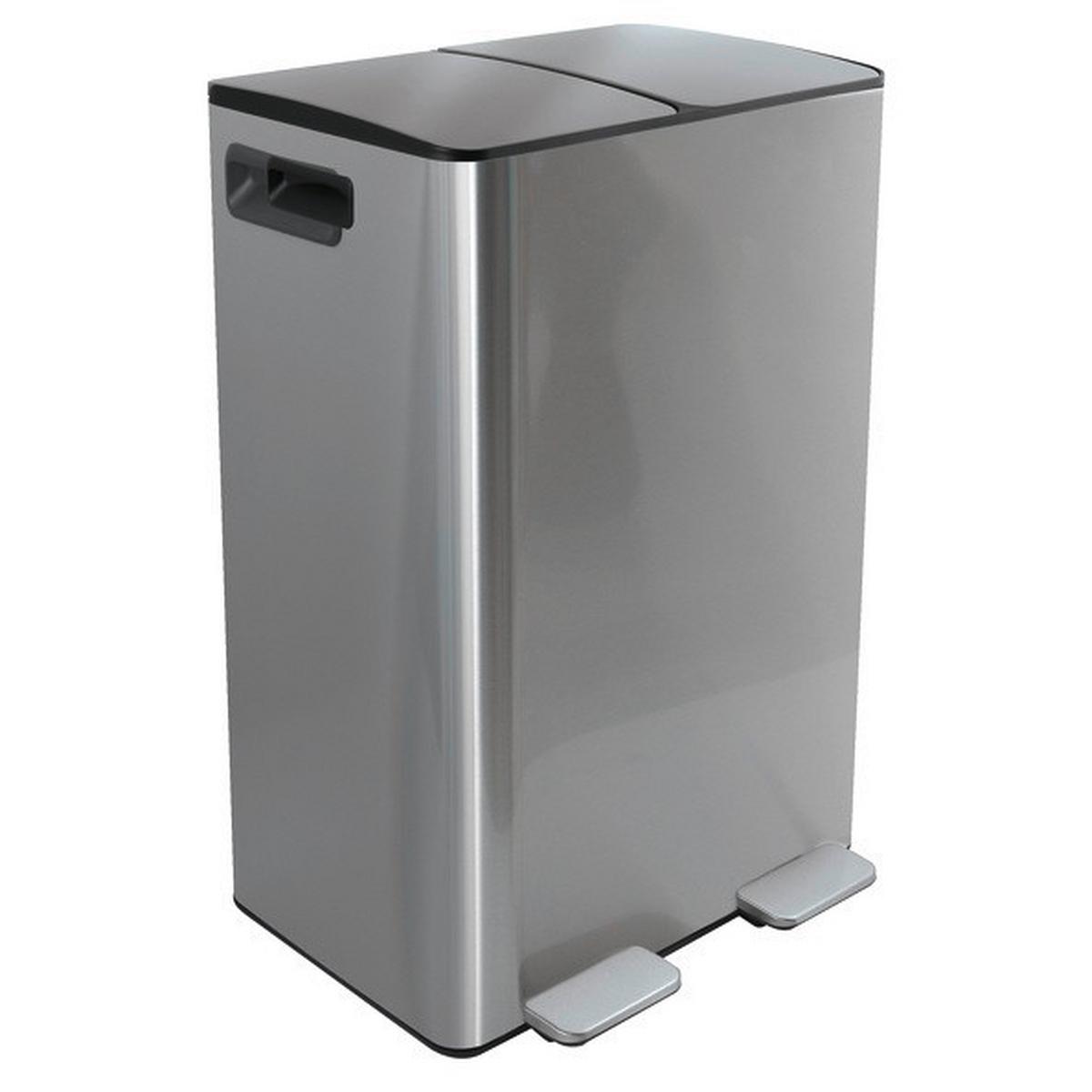 Treteimer Aliya 60l Silber Metall LxBxH: 45x30x71 - Silberfarben/Schwarz, Basics, Kunststoff/Metall (45/30cm) - Spirella