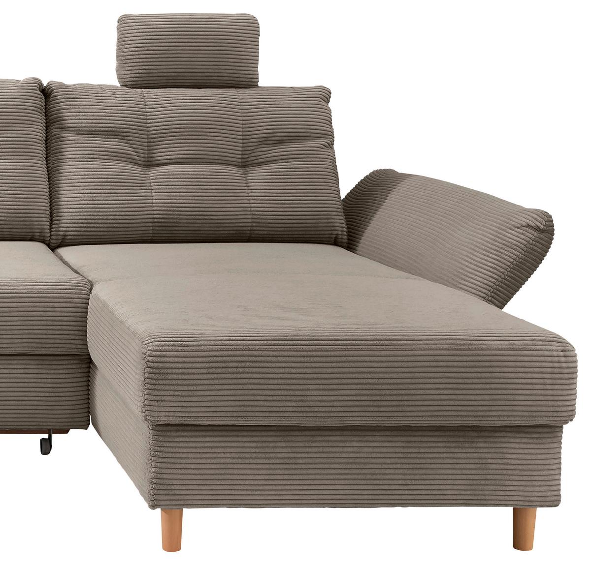 Wohnlandschaft Brizzini mit Schlaffunktion, Graubraun - Graubraun/Naturfarben, MODERN, Textil (206/338-352/176cm) - Livetastic