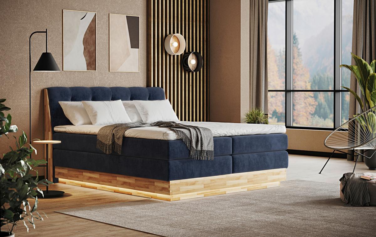 Boxspringbett Boxspring Bed Melissa - Blau/Schwarz, Natur, Textil (180/200cm)