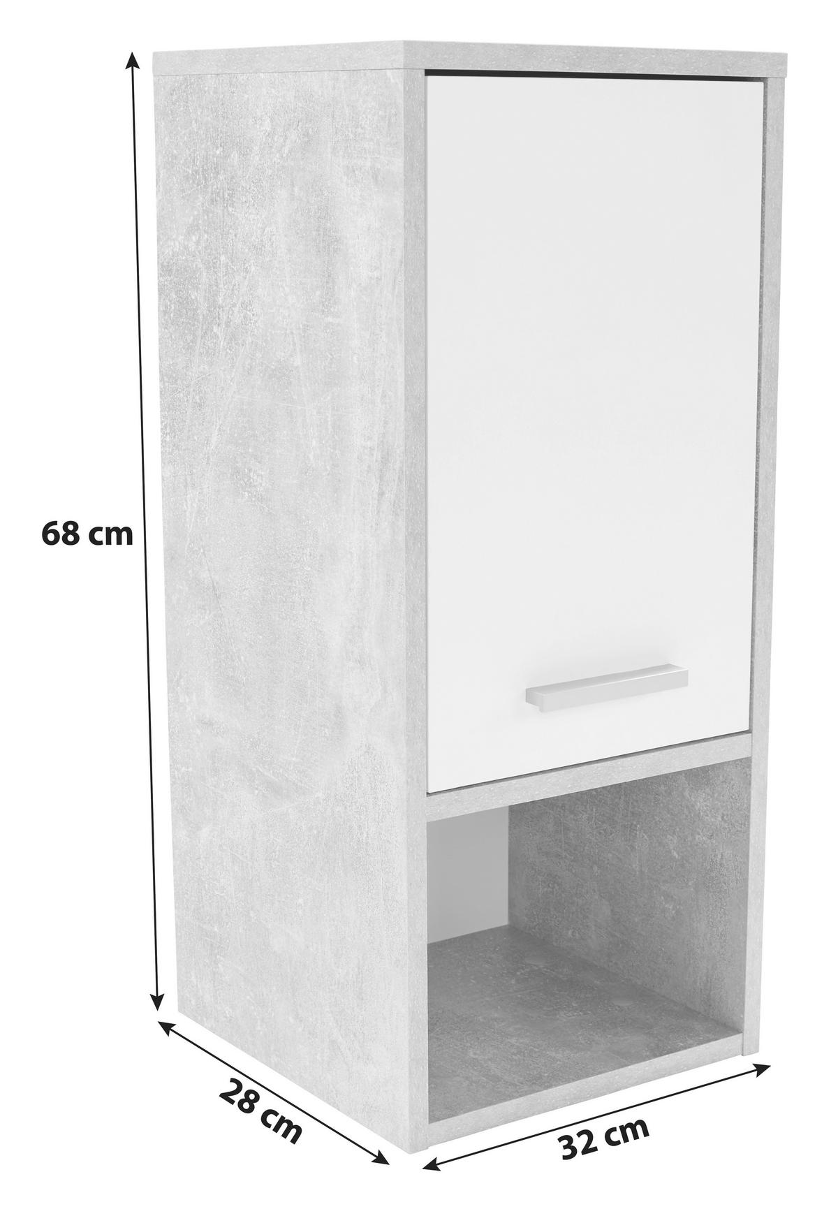 Hängeschrank Attack B: 32cm, Betonoptik/weiß - Hellgrau/Weiß, MODERN, Holzwerkstoff (32/68/28cm)