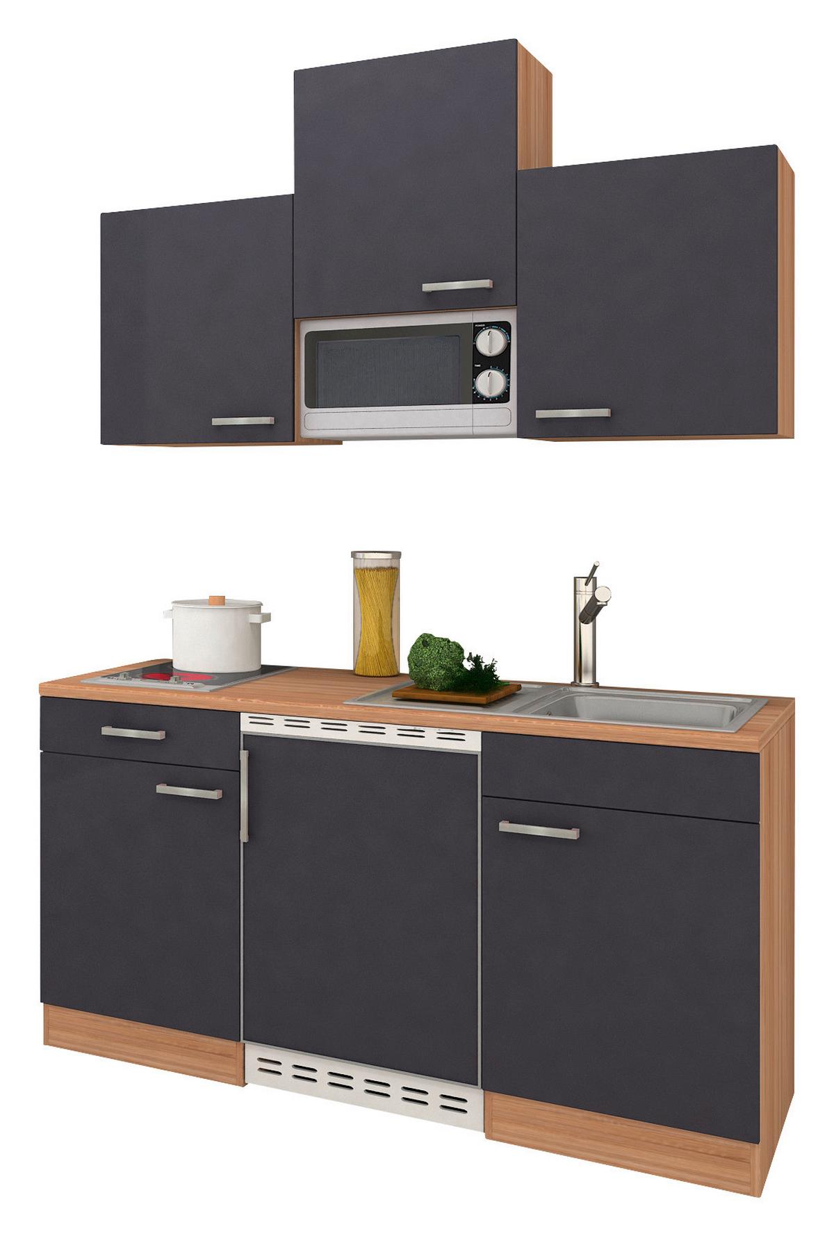 Miniküche Mit Mikrowelle + Kühlschrank 150 Cm Grau/eiche - Eichefarben/Grau, Basics, Holzwerkstoff (150cm) - Respekta