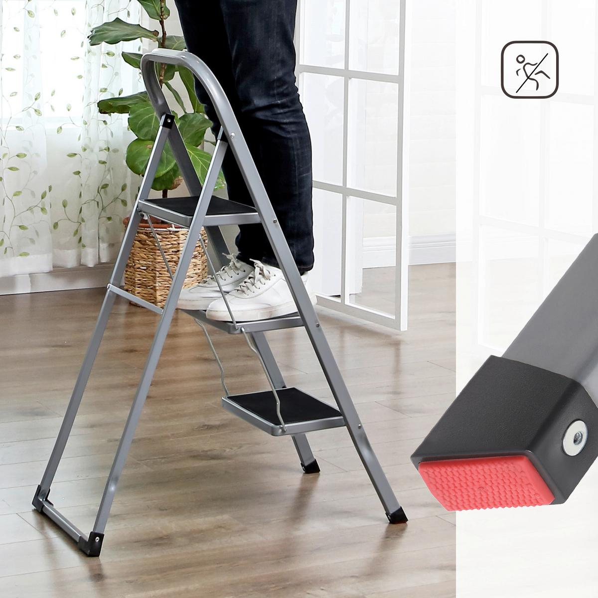 Klapptrittleiter Grau B: 46,5 cm - Grau, Basics, Metall (46,5/105/74,5cm)