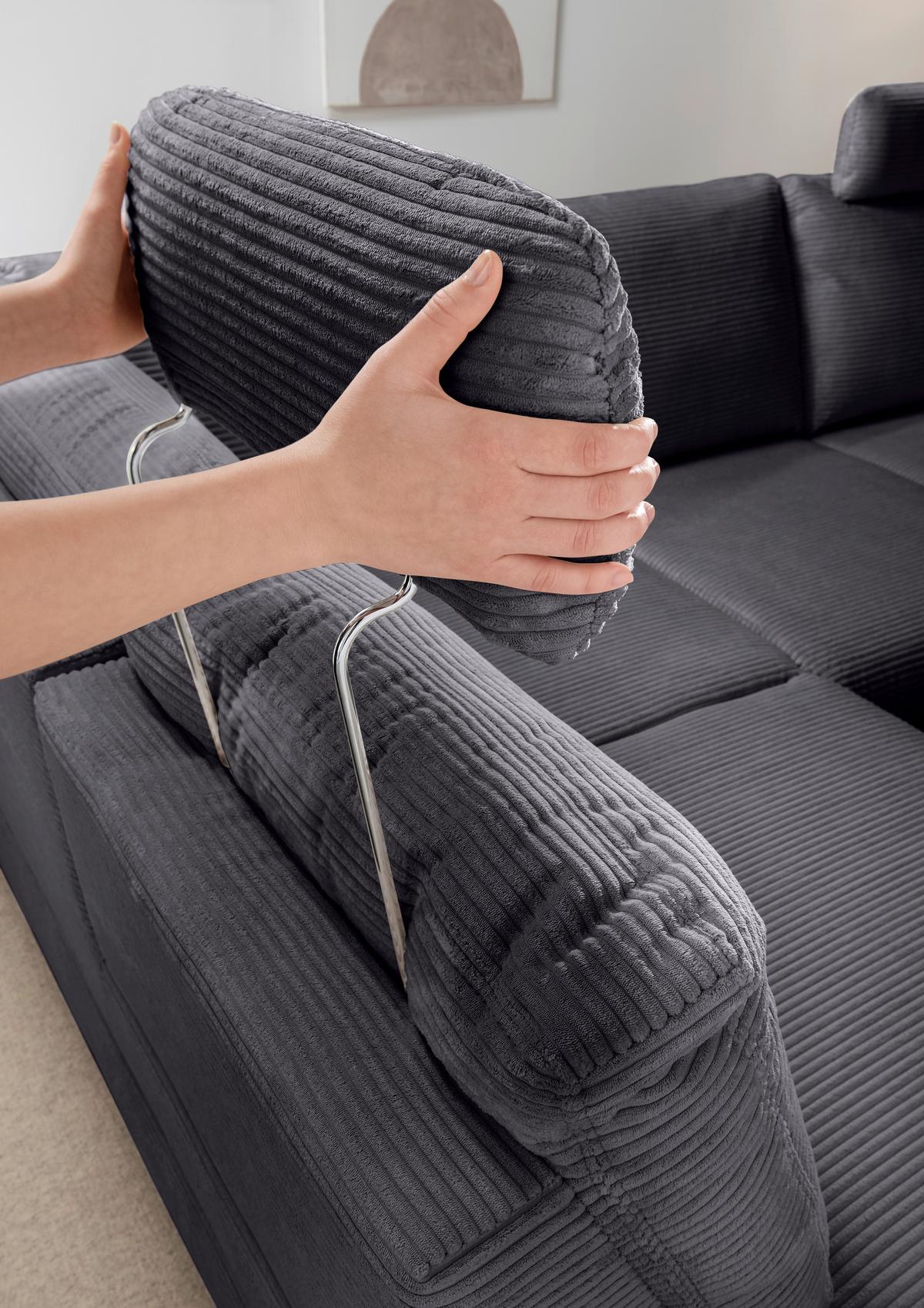 Eckschlafsofa Positano Dunkelgrau S: 261x206 Cm - Wildeiche/Dunkelgrau, MODERN, Textil (261/206cm) - Livetastic