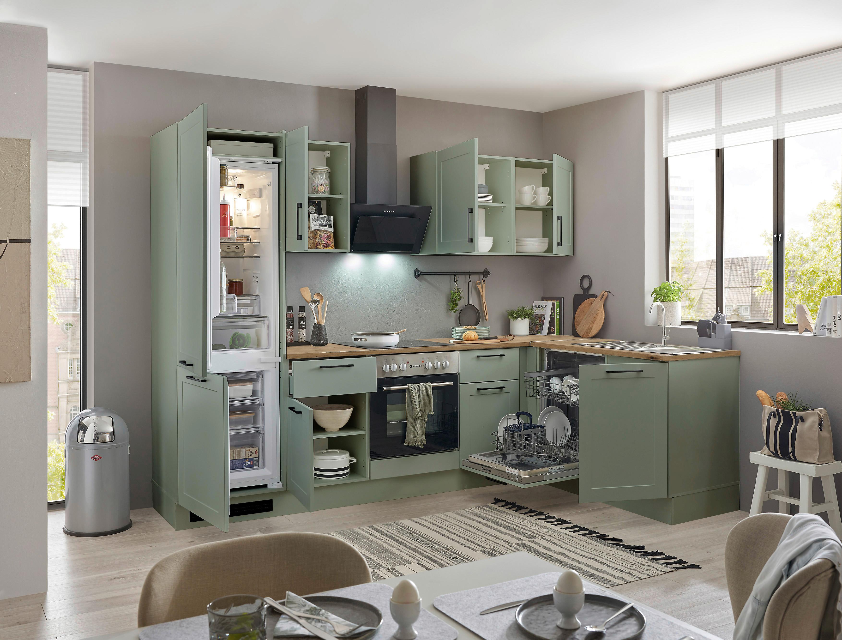 Eckküche Marseille Grün/eiche Dekor S: 280x175 Cm - Eiche Artisan/Grün, Design, Holzwerkstoff (280/175cm) - MID.YOU