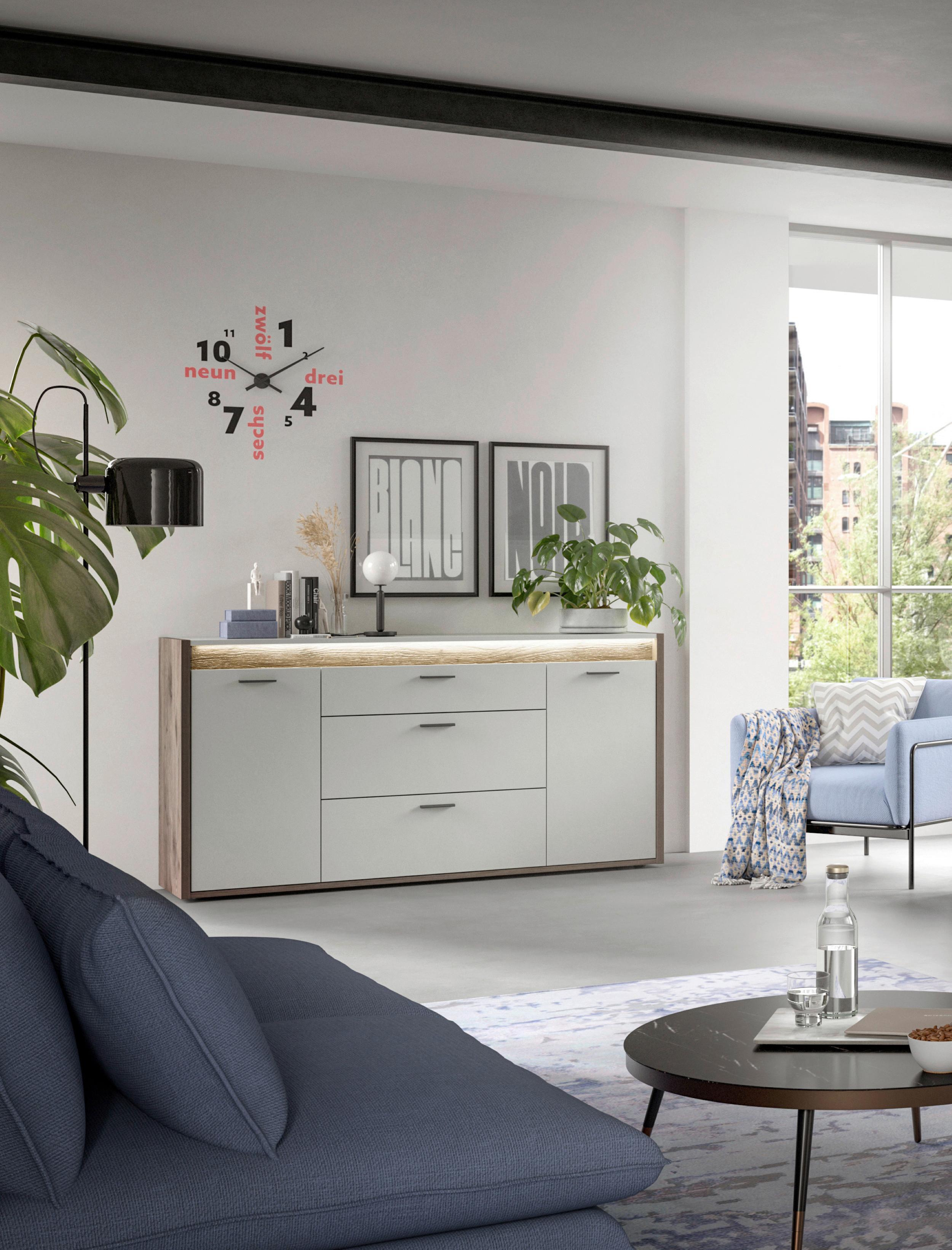 Sideboard Falcona B: 167 Cm Nox Oak Hellgrau Inkl. Zubehör - Design, Holzwerkstoff (167/86/40cm) - MID.YOU