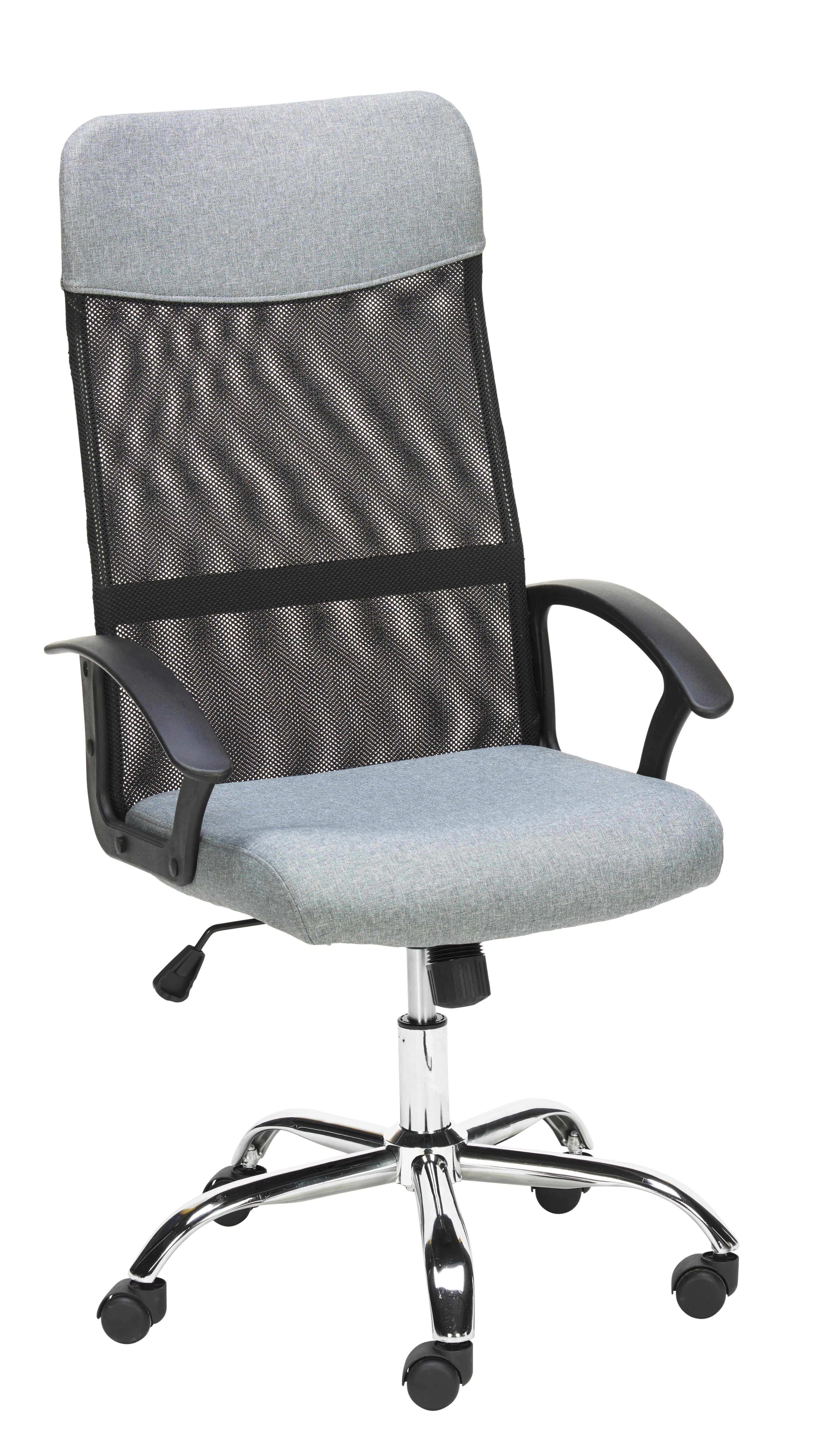 Drehstuhl Yan Mit Armstützen Grau/schwarz - Chromfarben/Schwarz, Design, Kunststoff/Textil (59,5/109,5-117/60cm) - Livetastic