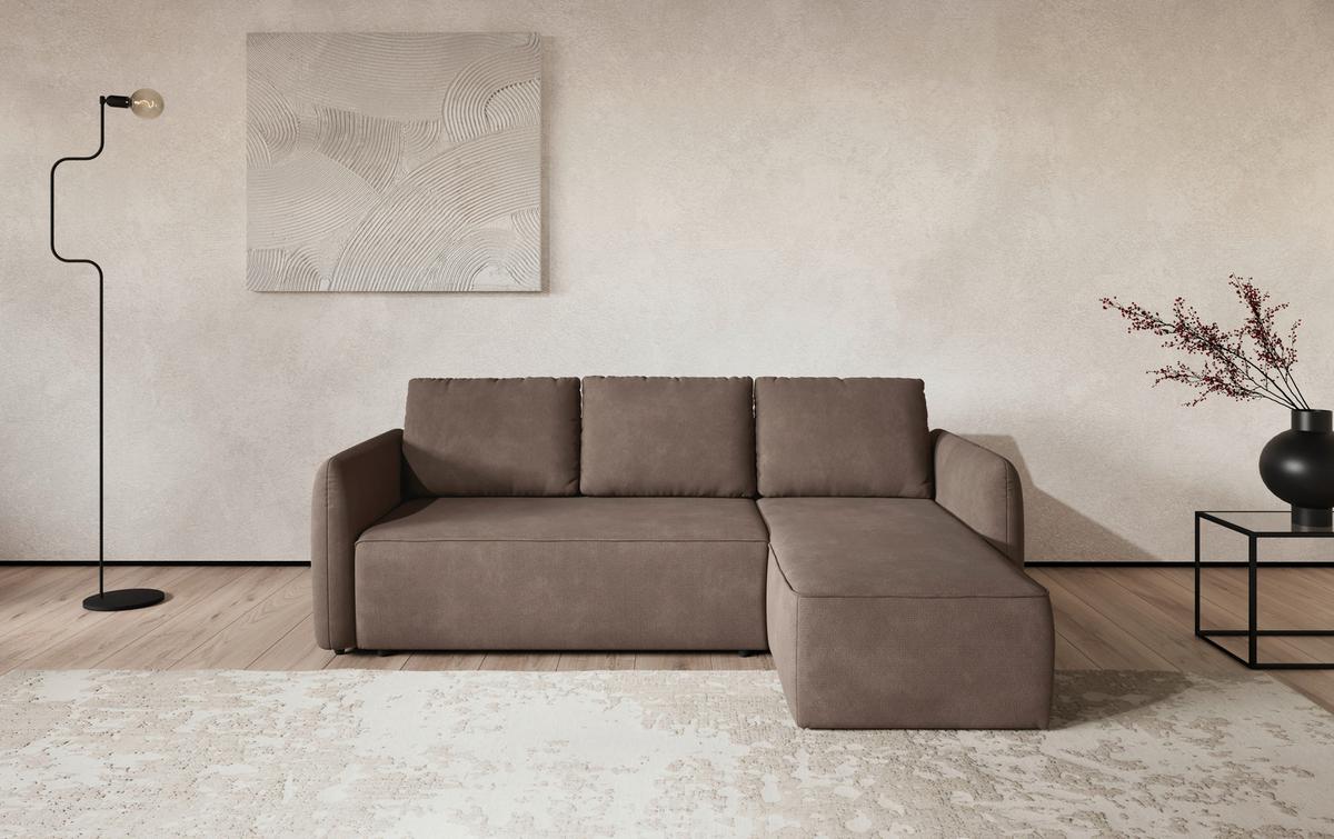 Ecksofa mit Bettfunktion Flow Microfaser taupe, B: 239cm - Taupe/Schwarz, Trend, Textil (239/170cm) - MID.YOU
