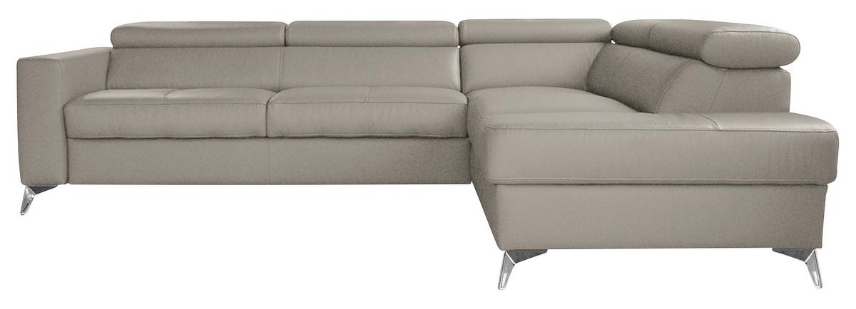 Ecksofa Mondo, Hellgrau S: 286x208 Cm - Chromfarben/Hellgrau, Design, Leder/Textil (286/208cm) - Livetastic