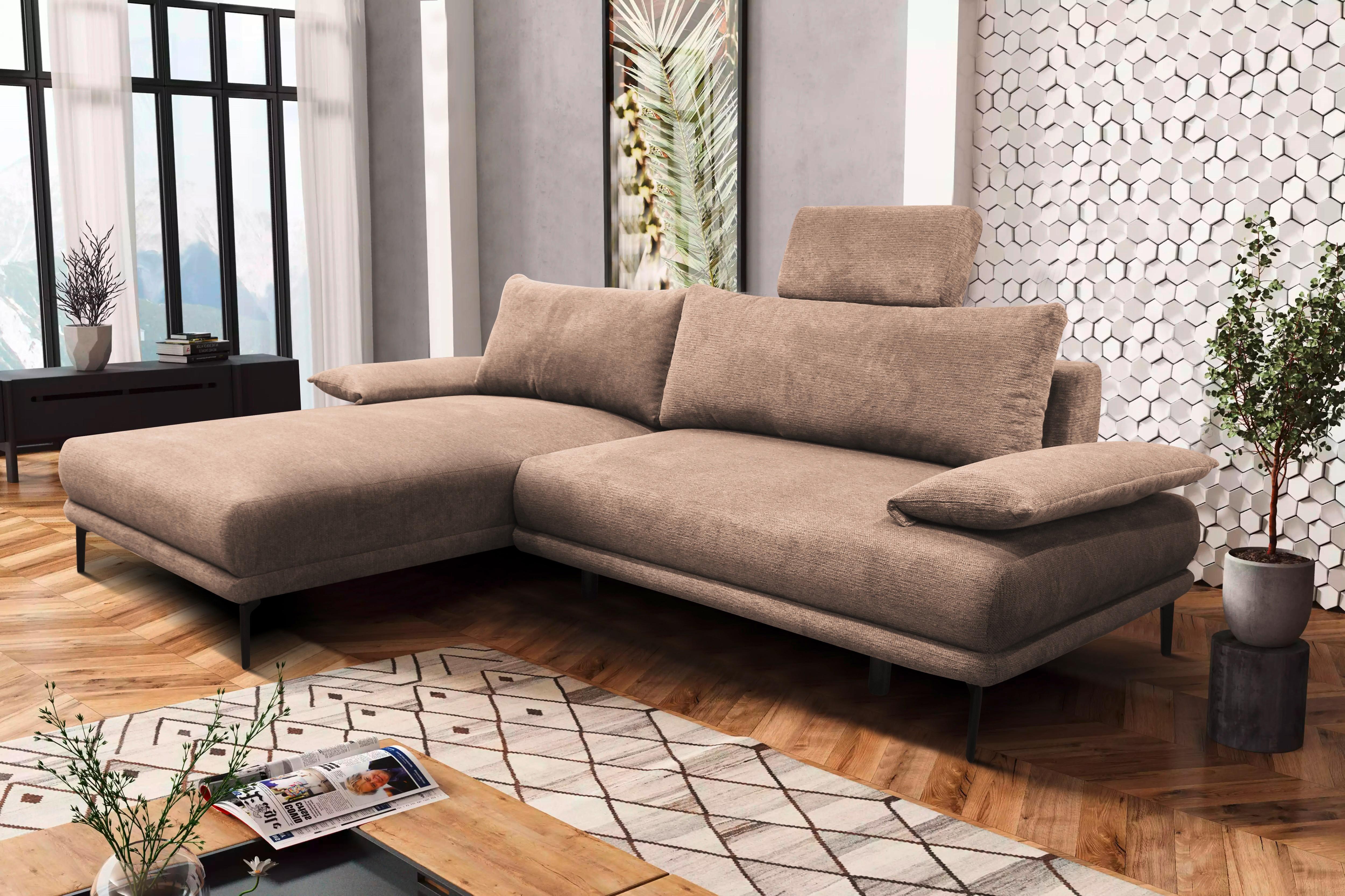 Ecksofa Mit Bettkasten Lagacy 192x260 Cm Webstoff Beige - Beige/Schwarz, Design, Textil (192/260cm) - MID.YOU