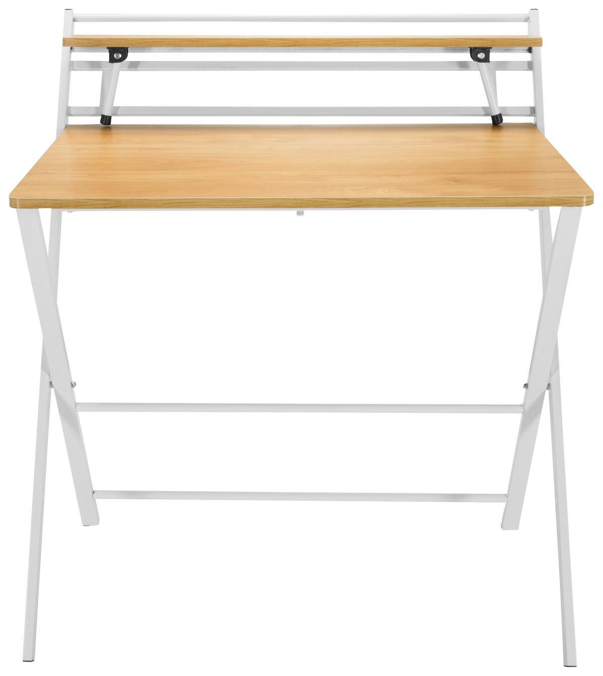 Schreibtisch Easy Clap Weiß/Eiche Dekor - Eichefarben, Basics, Holzwerkstoff/Metall (84/60/92cm) - MID.YOU