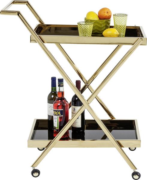 Servierwagen Casino Gold - Messingfarben/Schwarz, KONVENTIONELL, Glas/Metall (89/50/76cm) - Kare-Design