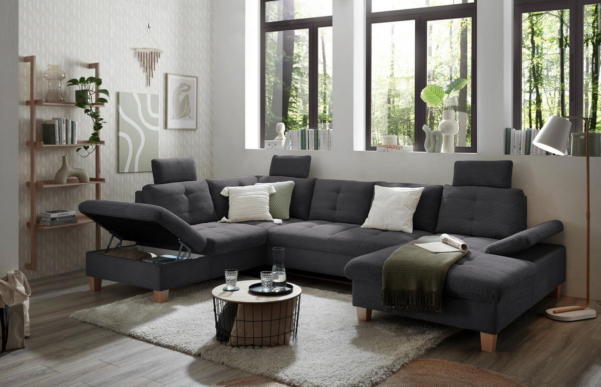 Wohnlandschaft Ascot Anthrazit U: 220x324x170 Cm - Eichefarben/Anthrazit, KONVENTIONELL, Textil (220/324/170cm) - MID.YOU