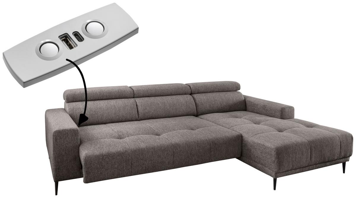 Ecksofa Intera Graubraun S: 276x188 Cm - Graubraun/Schwarz, KONVENTIONELL, Textil (276/188cm) - Livetastic