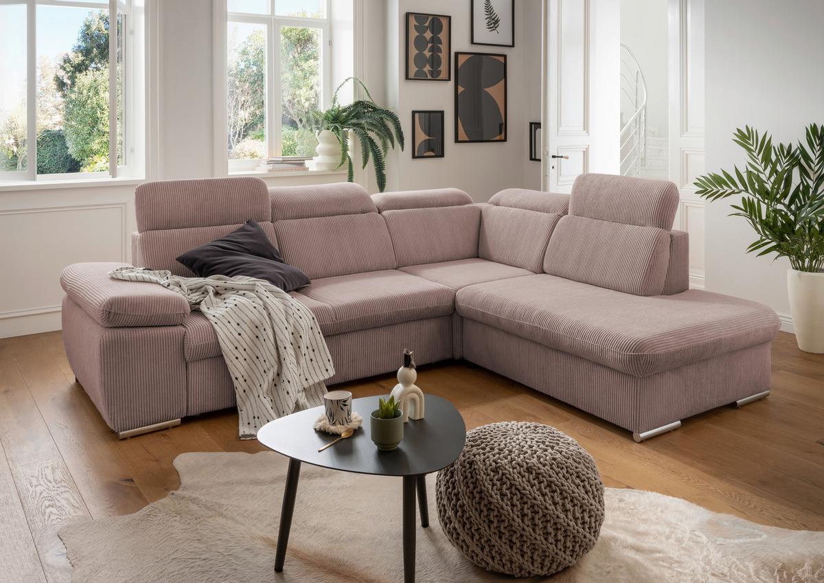 Ecksofa Vasto Rosa S: 283x228 cm - Chromfarben/Rosa, Design, Textil (283/228cm) - Livetastic