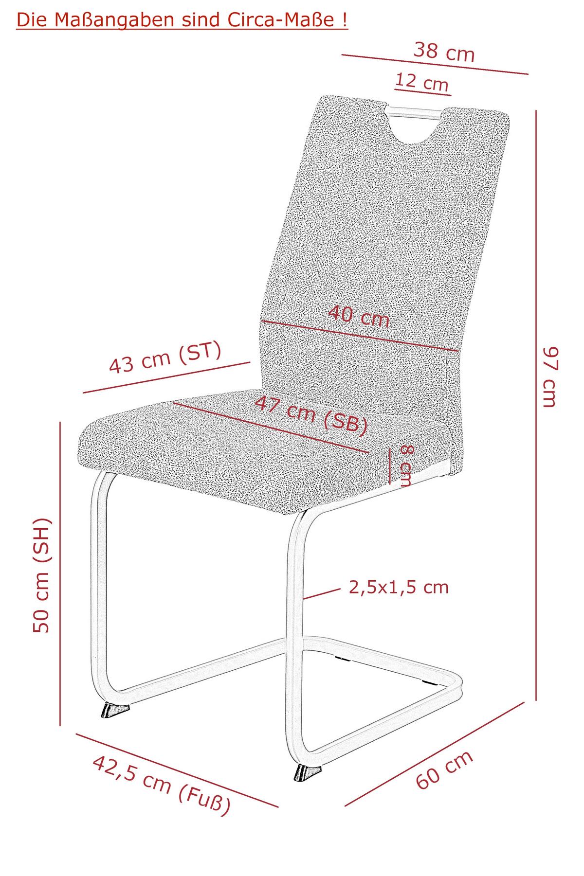 Schwingstuhl-Set Tivoli S 4er-Set - Dunkelgrau/Creme, MODERN, Textil/Metall (45/98/59cm) - MID.YOU