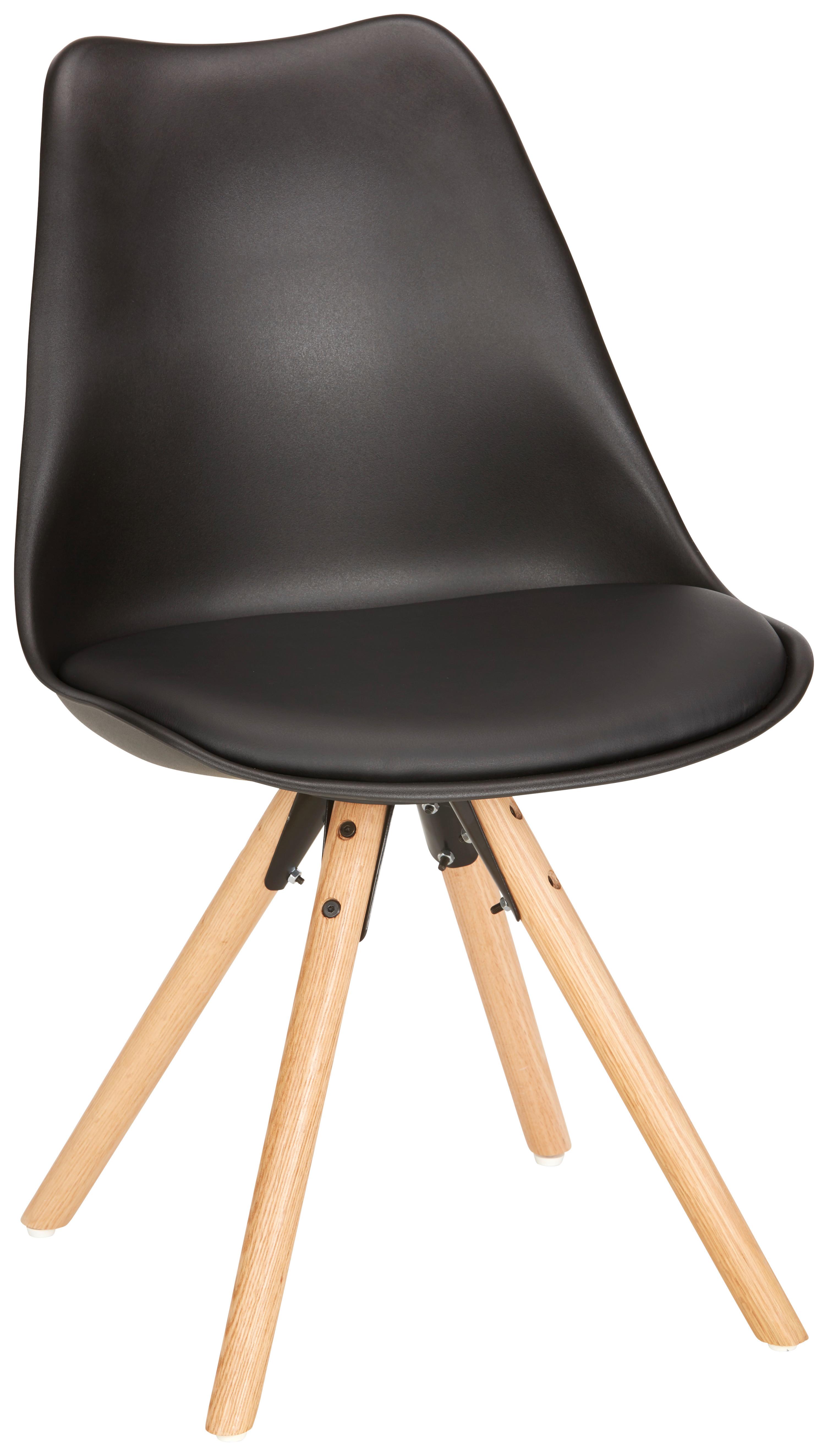 Jedálenská stolička Lilly s drevenými nohami, čierna - čierna/farba duba, Modern, drevo/plast (48/81/57cm) - Mömax
