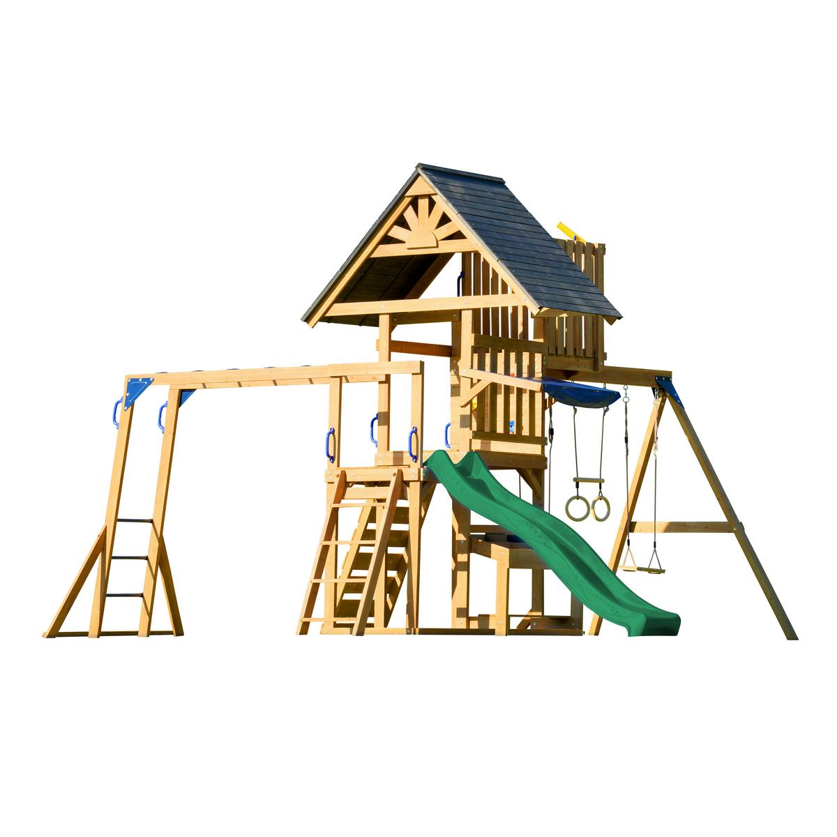 Spielturm Mit Rutsche Grün - Dunkelgrün/Anthrazit, Basics, Holz/Kunststoff (482/500/338cm) - Ambia Garden