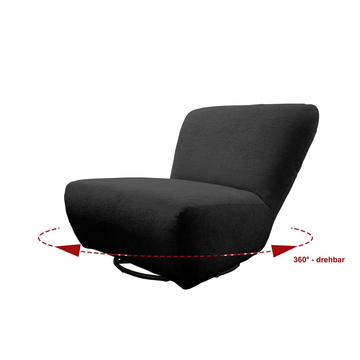 XXL-Sessel Cremallo Schwarz 360° drehbar, B: 95 cm - Schwarz, Trend, Textil (95/77/94cm) - Livetastic