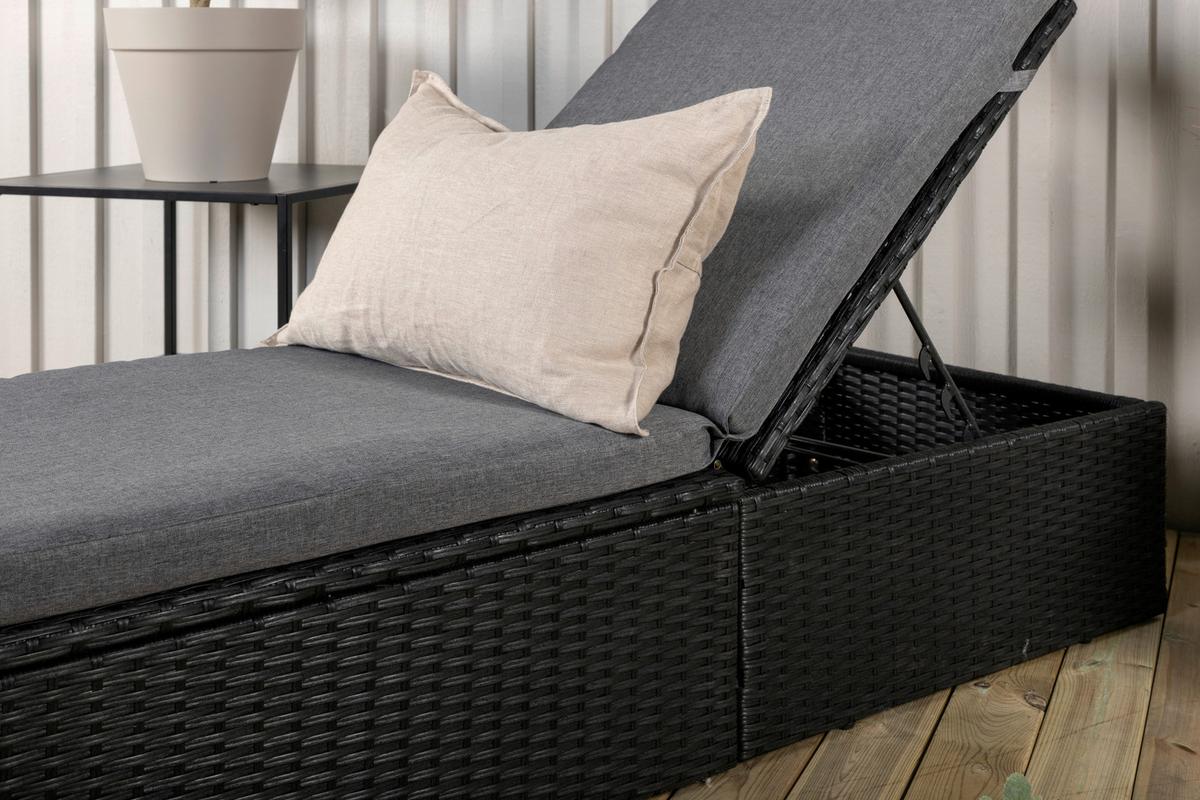 Sonnenliege Quad Kunststoff, Rückenlehne - Schwarz/Grau, KONVENTIONELL, Kunststoff/Textil (60.5/37.5/198cm) - Gardenson