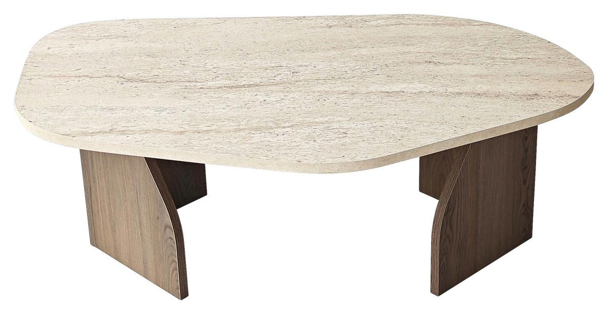 COUCHTISCH Travertin/Walnuss B: 100cm - Beige/Walnussfarben, MODERN, Holzwerkstoff (100/35/60cm)