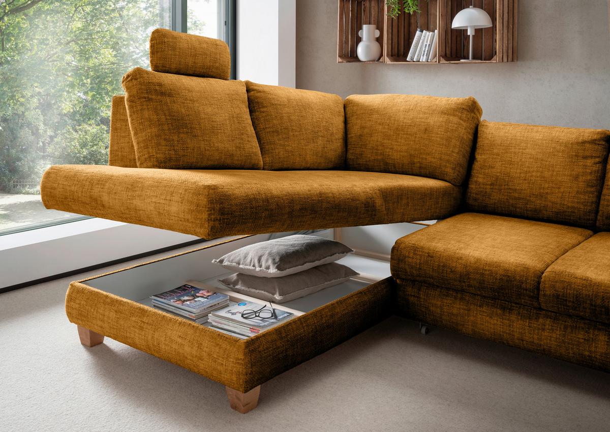 Eckschlafsofa Positano Goldfarben S: 206x265 Cm - Wildeiche/Goldfarben, MODERN, Textil (206/265cm) - Livetastic