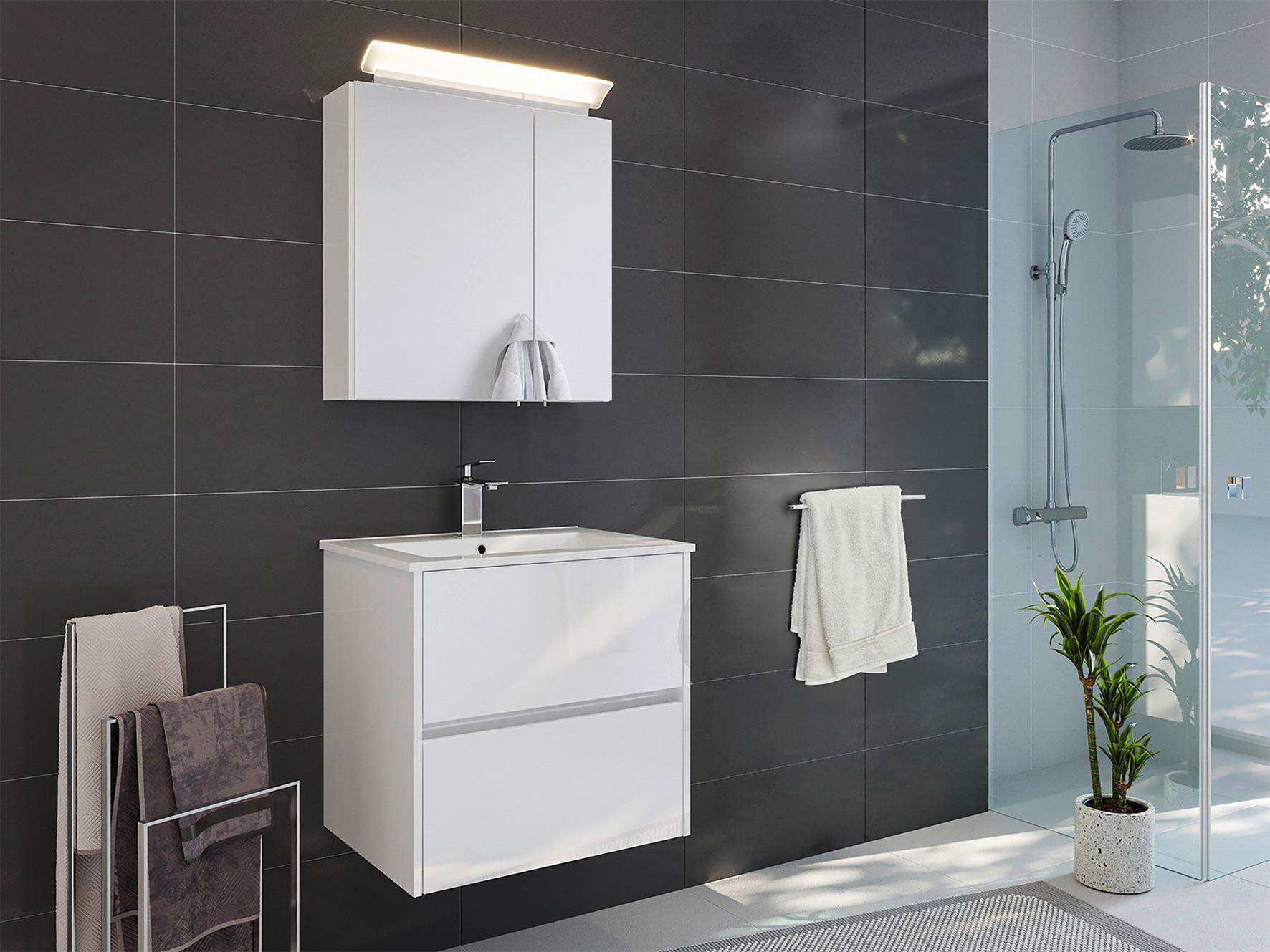 BADEZIMMER Limes, Weiß HG B: 70 cm - Weiß Hochglanz/Weiß, Basics, Keramik/Holzwerkstoff (70cm) - MID.YOU