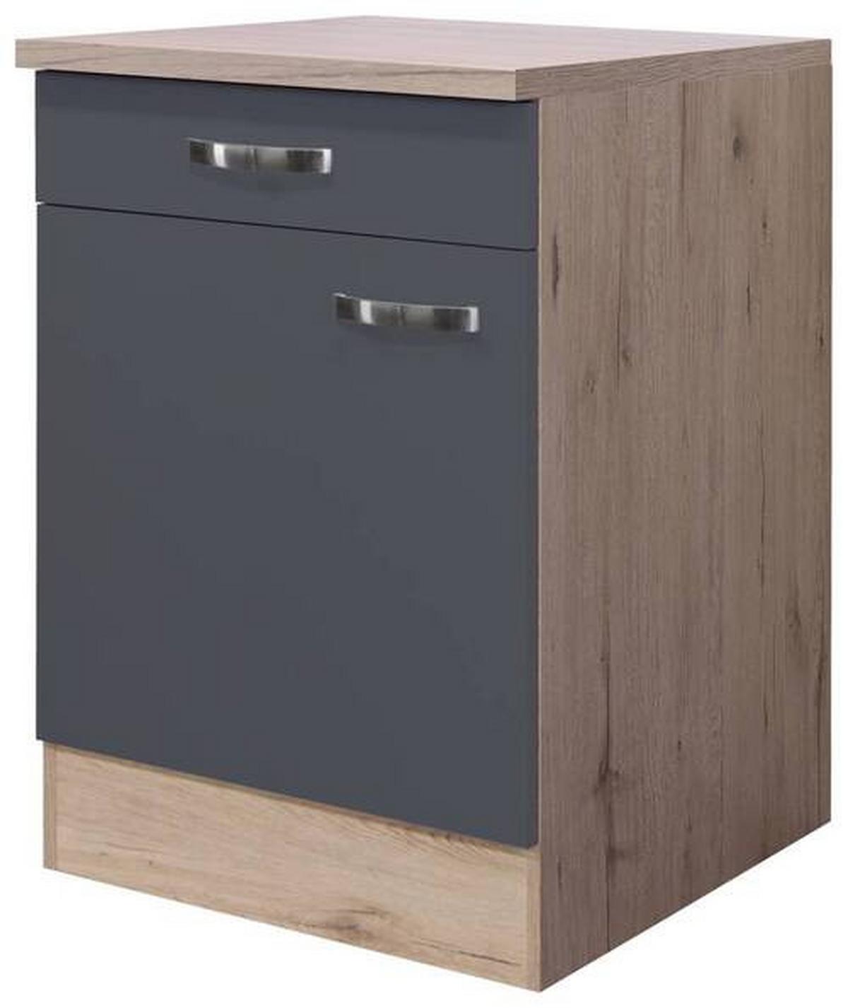 Küchenunterschrank Shadow B: 60 cm Grau/Eiche Dekor - Dunkelgrau/Eiche San Remo, MODERN, Holzwerkstoff (60/85/60cm)