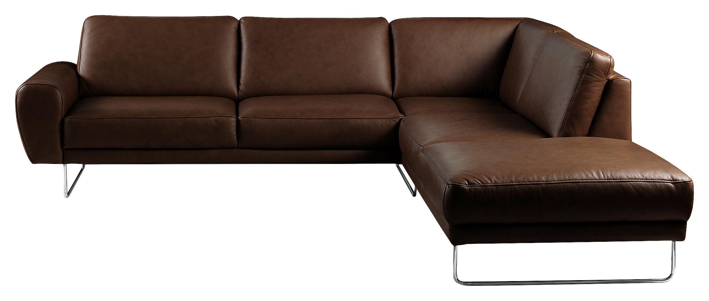 Ecksofa Spring Dunkelbraun Chrom S: 273x250cm - Chromfarben/Dunkelbraun, Design, Leder (273/250cm) - Livetastic