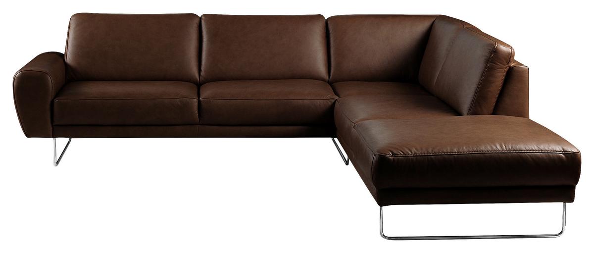 Ecksofa Spring Dunkelbraun Chrom S: 273x250cm - Chromfarben/Dunkelbraun, Design, Leder (273/250cm) - Livetastic