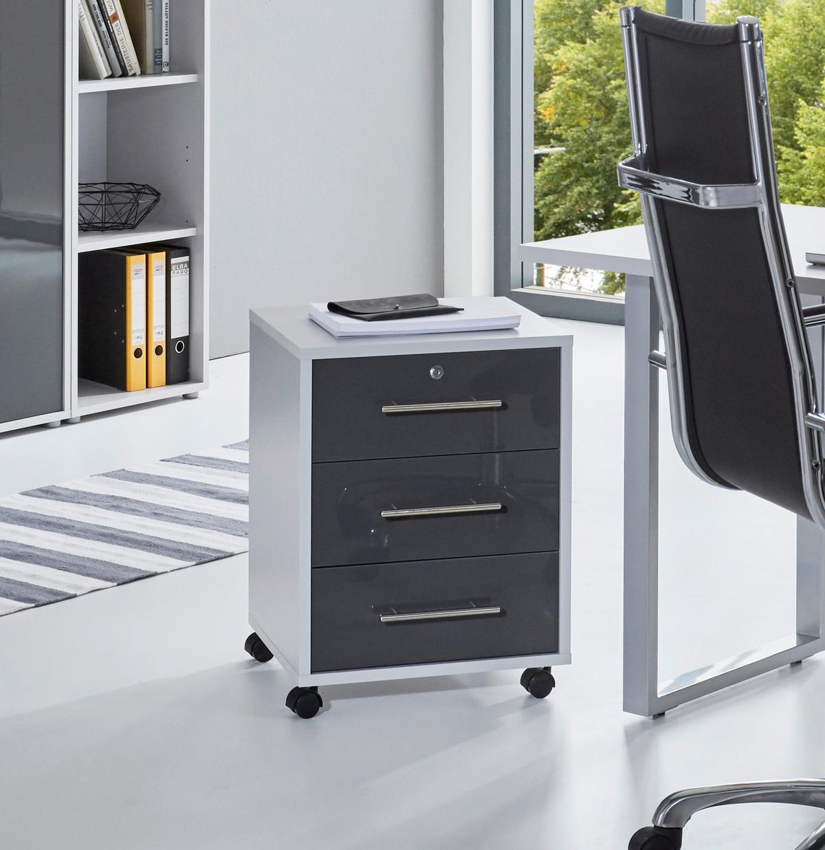 Büro Office Edition Grau/anthrazit Hochglanz - Anthrazit Hochglanz/Grau, MODERN, Holzwerkstoff/Metall - MID.YOU