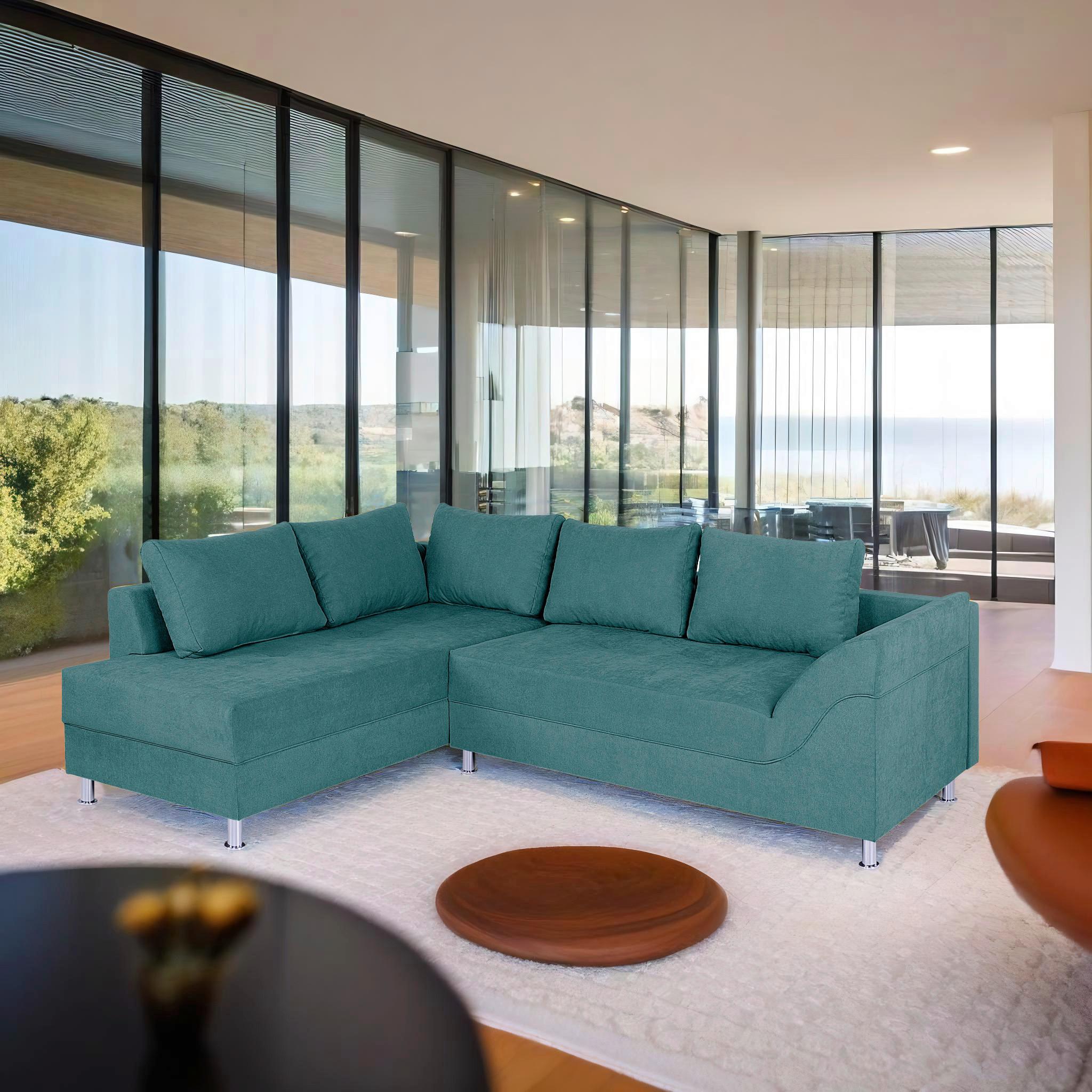 Ecksofa Bern Türkis S: 200x267 Cm - Türkis/Chromfarben, Design, Holzwerkstoff/Textil (200/267cm) - P & B