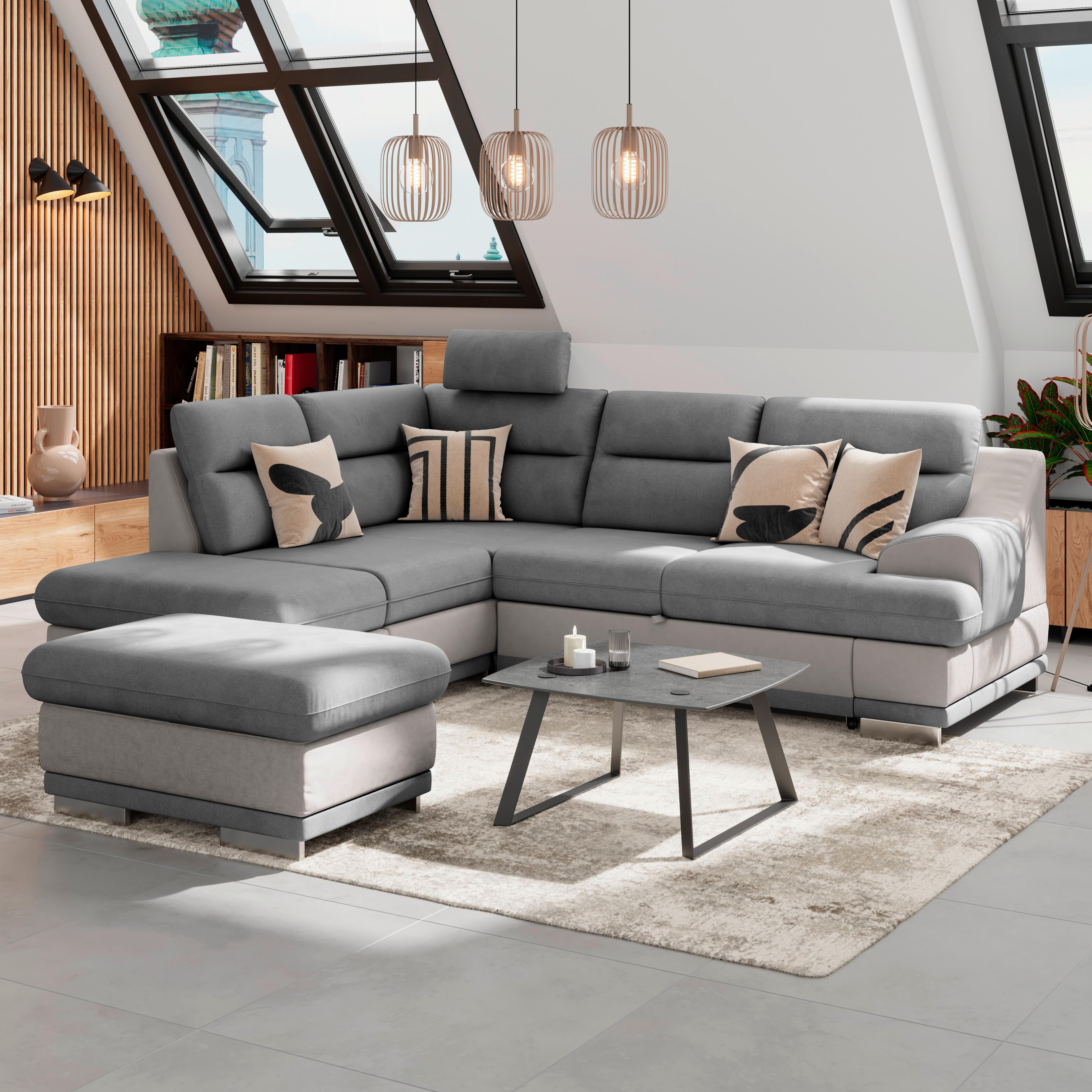 Ecksofa mit Schlaffunktion & Bettkasten Seaside Dunkelgrau