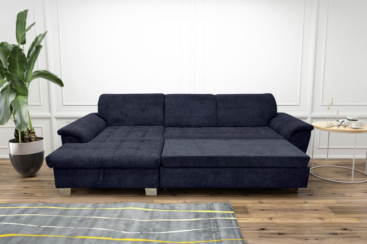 Ecksofa Mit Schlaffunktion & Bettkasten Franzi Blau - Eichefarben/Dunkelblau, KONVENTIONELL, Textil (170/279cm) - MID.YOU