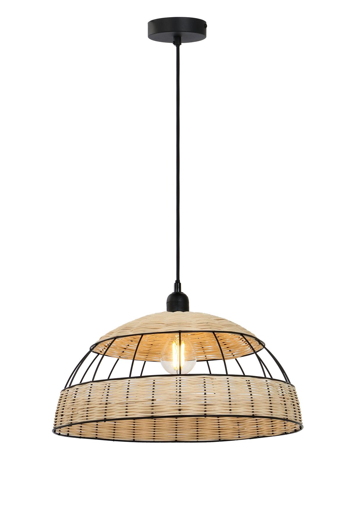 Hängeleuchte Ulleu H: 120 cm 1-Flammig, Schwarz/Naturfarben - Schwarz/Naturfarben, Natur, Kunststoff/Metall (40/120cm) - Globo