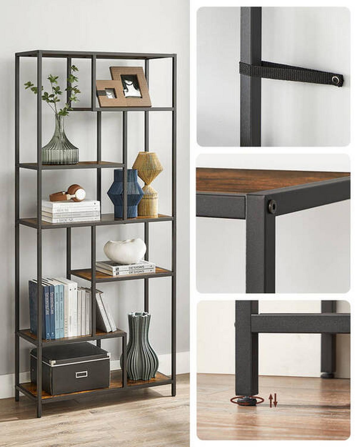 Regál RUSTIK - hnedá/čierna, Trend, kompozitné drevo (80/180/30cm) - Boxxx