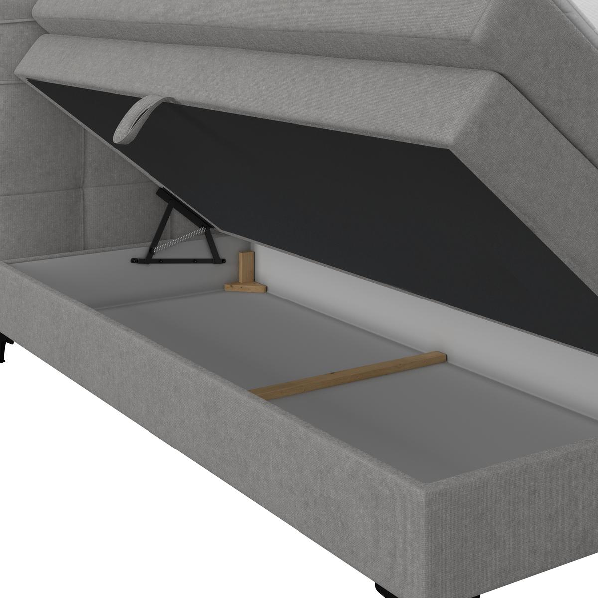 Boxspringbett MITTO Grau 160x200 cm - Schwarz/Grau, KONVENTIONELL, Textil/Metall (160/200cm)