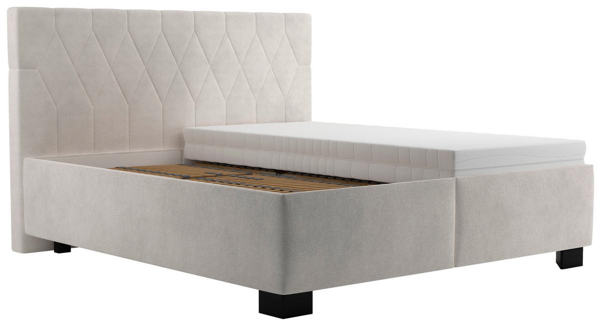 Čalúnená posteľ FERAMA 160x200 cm, krémová - čierna/sivá, Modern, drevo/textil (160/200cm)