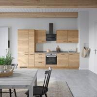 Kuchynská linka 330 cm, dub Sierra - čierna/farba duba, Modern, kov/kompozitné drevo (330cm) - Nobilia