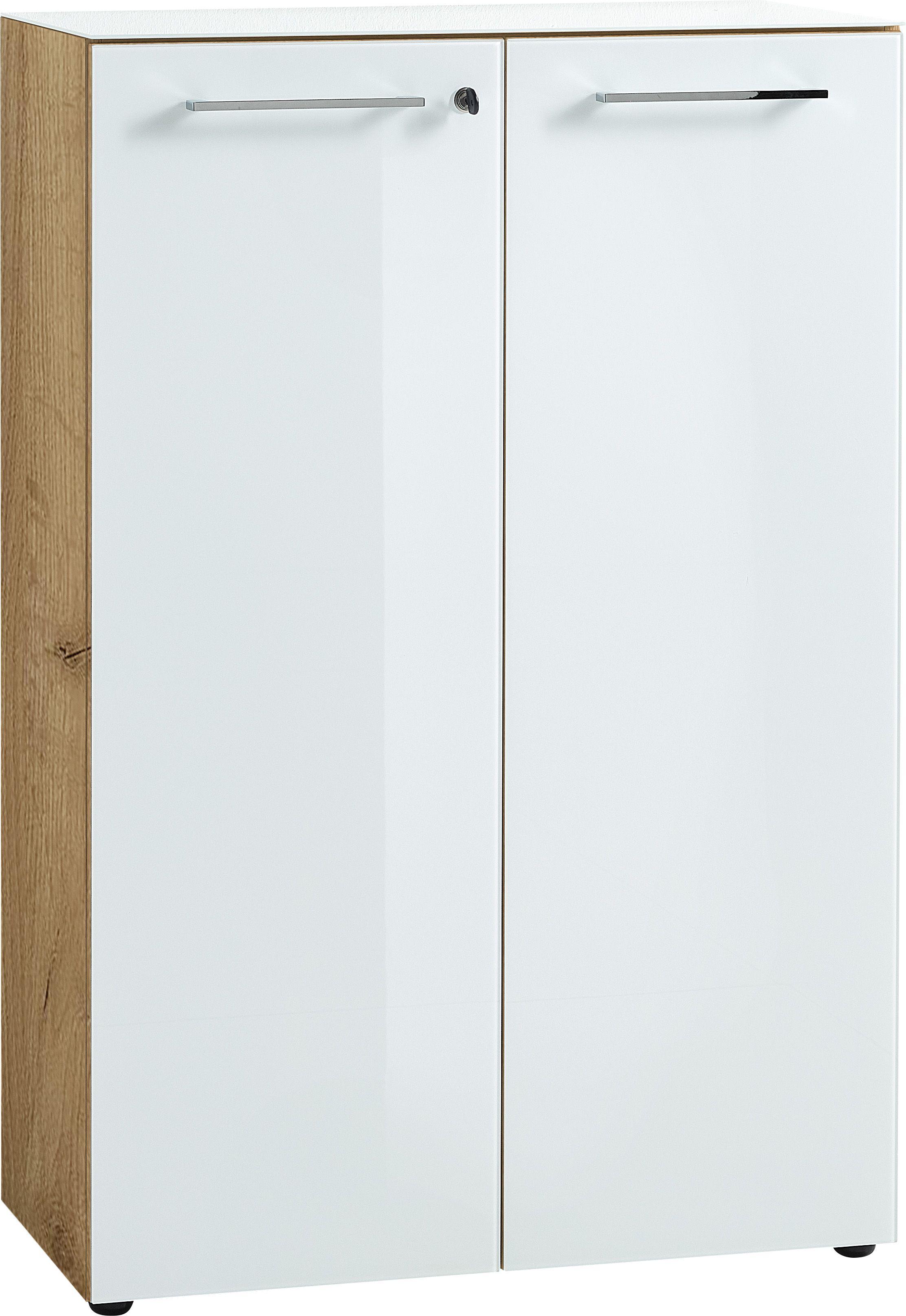 Aktenschrank Gw-Monteria Weiß/Eiche Dekor B: 80 cm - Eichefarben/Weiß, MODERN, Glas/Holzwerkstoff (80/120/37cm) - Germania