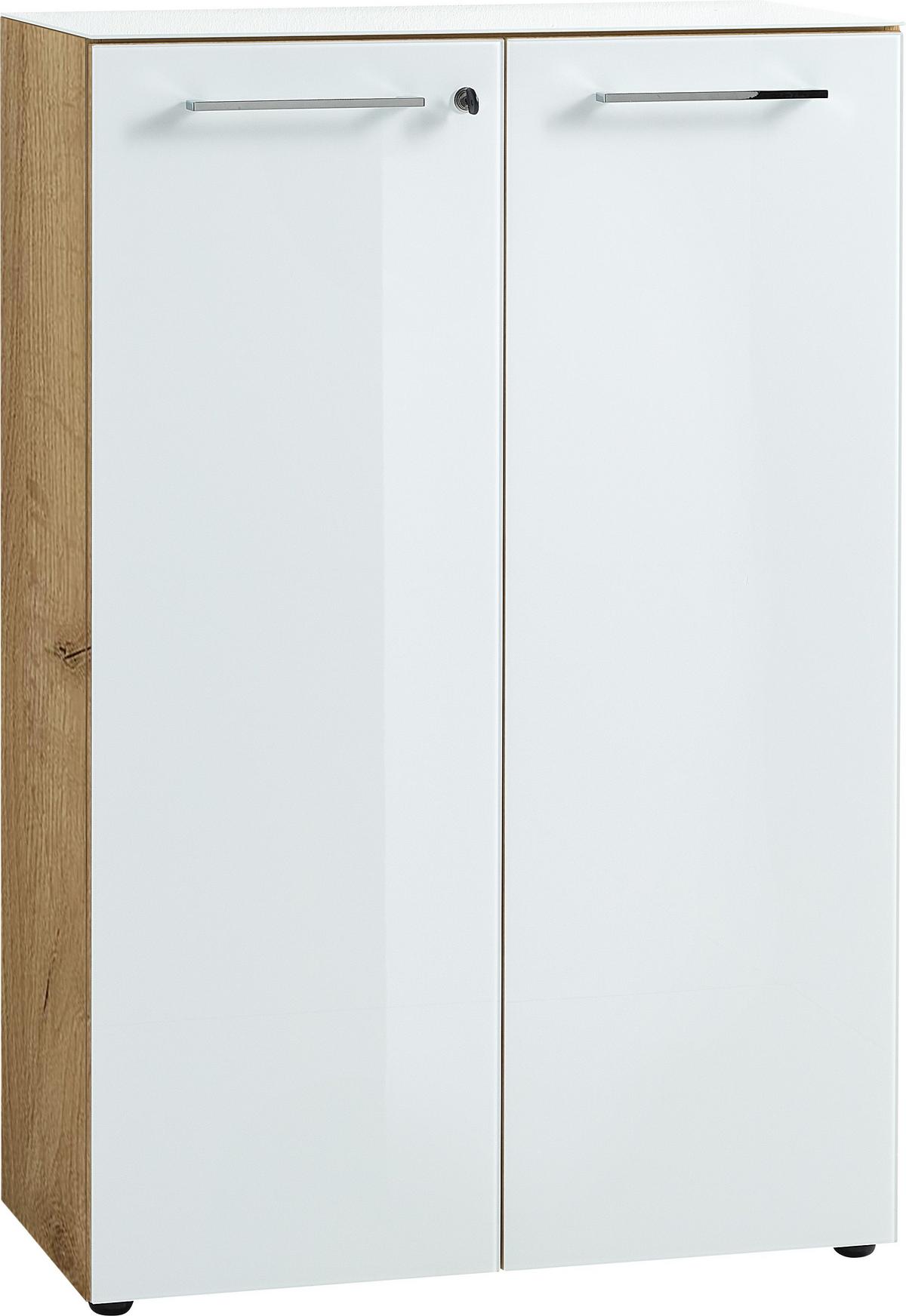 Aktenschrank Gw-Monteria Weiß/Eiche Dekor B: 80 cm - Eichefarben/Weiß, MODERN, Glas/Holzwerkstoff (80/120/37cm) - Germania