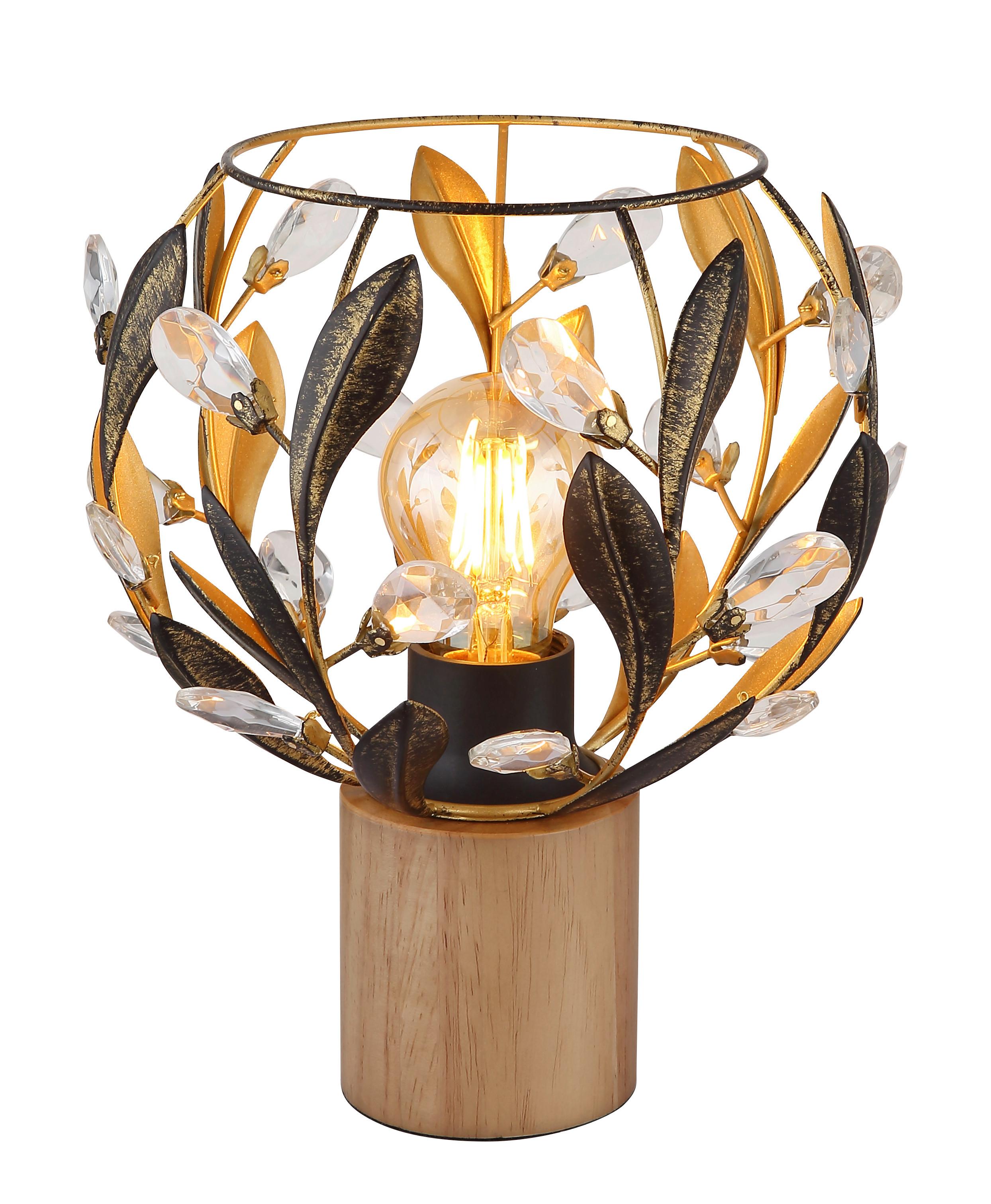 Tischleuchte Mika D: 20 cm Klar Schwarz Goldfarben - Klar/Goldfarben, Basics, Holz/Kunststoff (20/25cm) - Globo