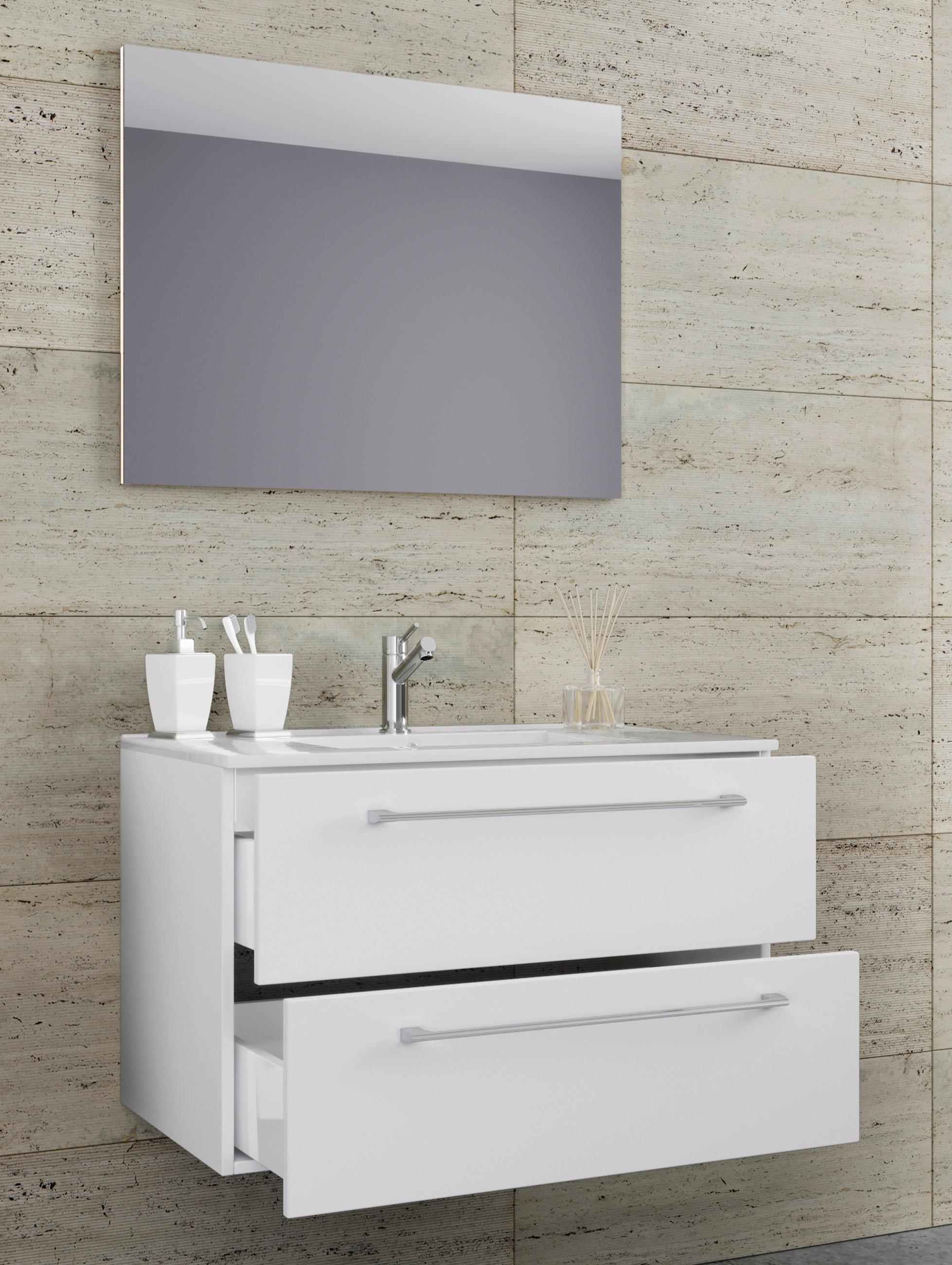 Badezimmer Badions 3-Teilig Weiß B: 60 cm - Weiß, MODERN, Keramik/Holzwerkstoff (60cm) - MID.YOU