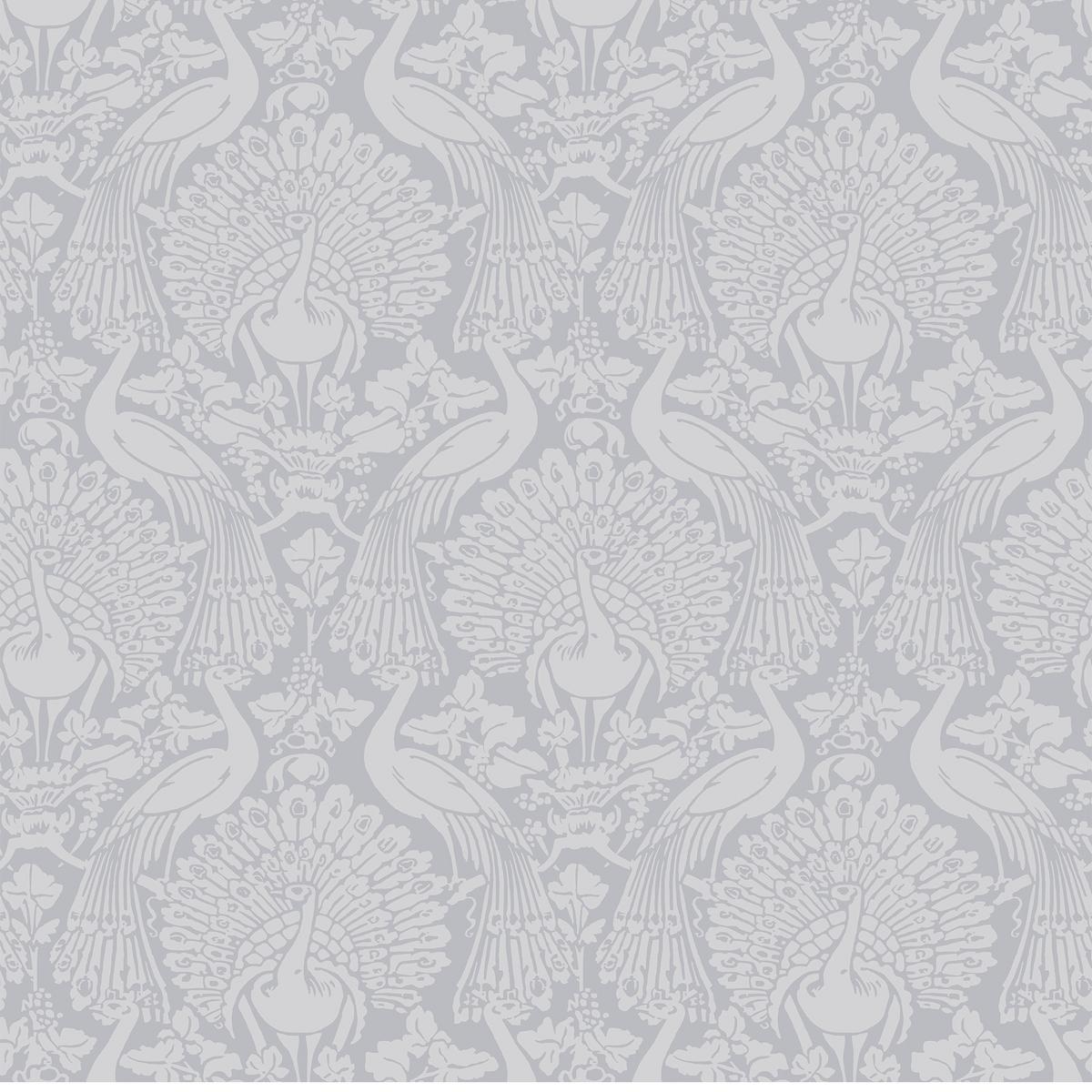 Vliestapete Peacock Damask - Grau, Basics, Papier/Kunststoff (52/1000cm)