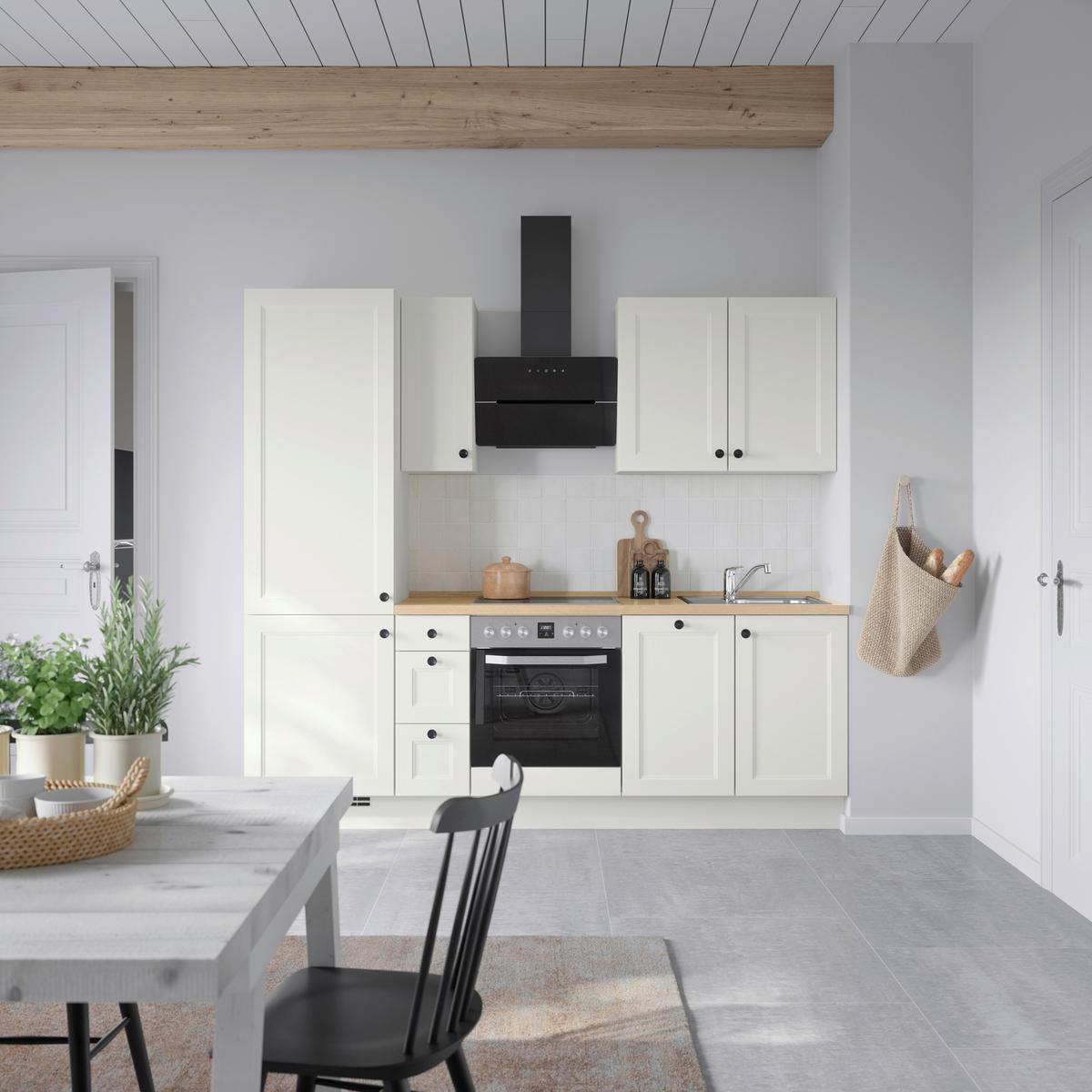 Kuchynská linka 240 cm, biela/dekor dub Sierra - čierna/biela, Modern, kov/kompozitné drevo (240cm) - Nobilia