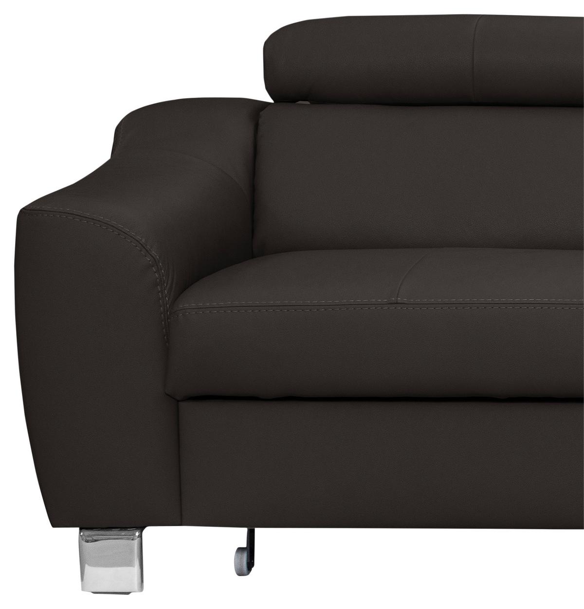 Ecksofa Aspen Dunkelbraun S: 245 Cm - Chromfarben/Dunkelbraun, Design, Leder/Textil (245/208cm) - Livetastic