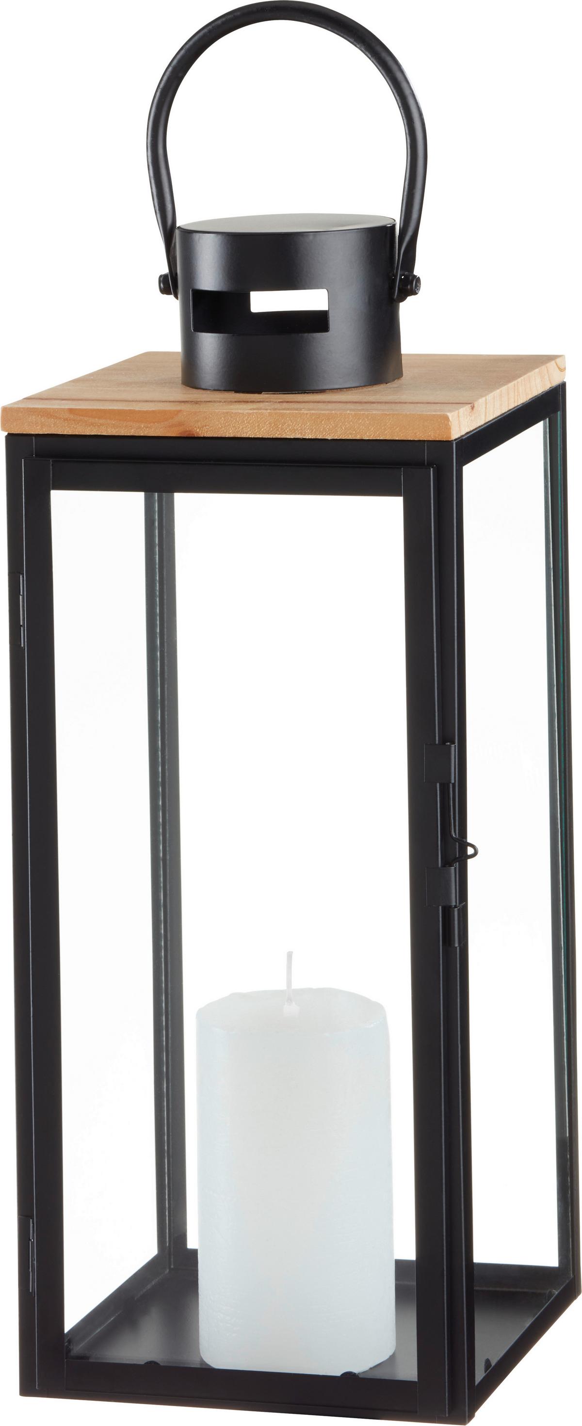 Lucerna Pure, výška: 39,5cm - černá, kov/kompozitní dřevo (16/39,5/17cm) - Premium Living