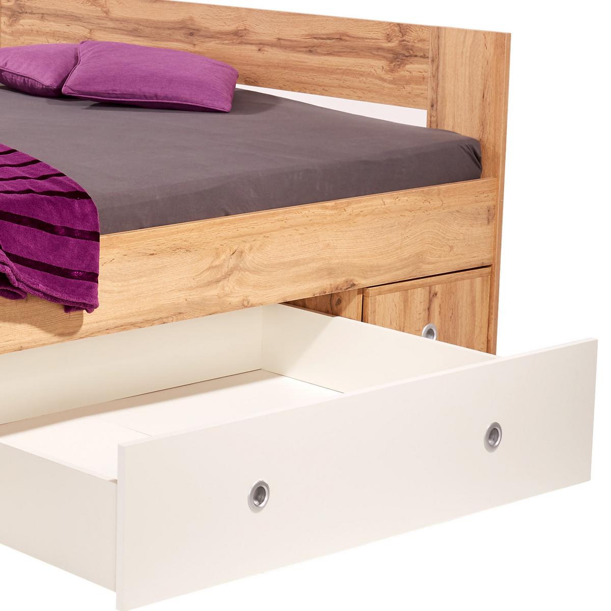Postel s úložným prostorem Azurro, 180x200 cm - bílá/dub wotan, Moderní, kompozitní dřevo (180/200cm)