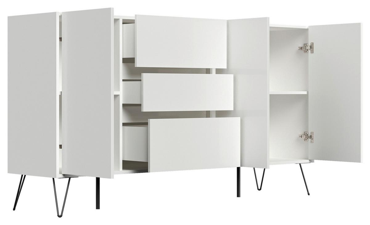 Sideboard Posseik Industrial Weiß B: 177 Cm - Weiß Hochglanz/Schwarz, Design, Holzwerkstoff (177/93,6/42cm) - P & B