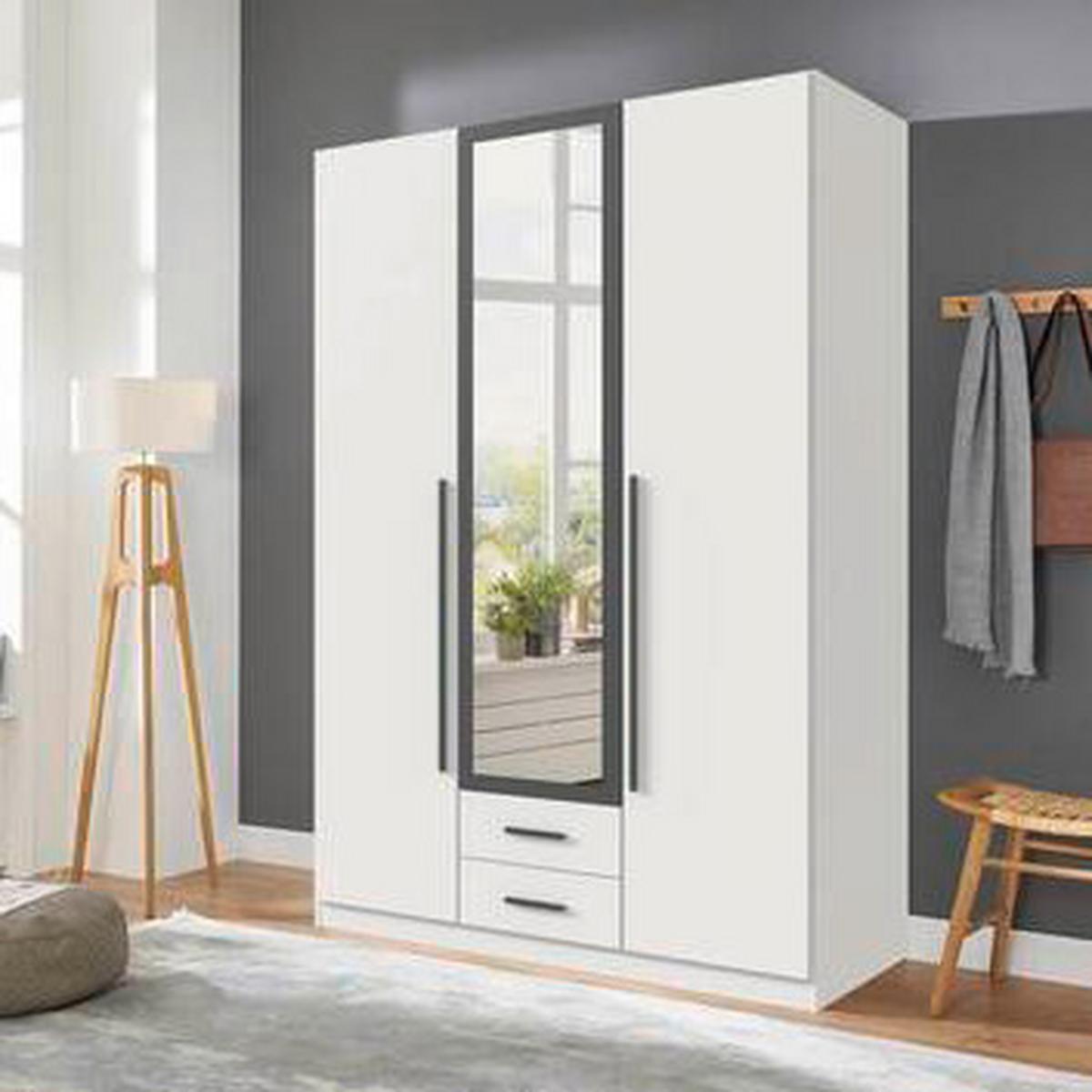 Šatní skříň MARBURG, šířka 135 cm - bílá/šedá, Konvenční, kompozitní dřevo/sklo (135/199/58cm) - Mömax