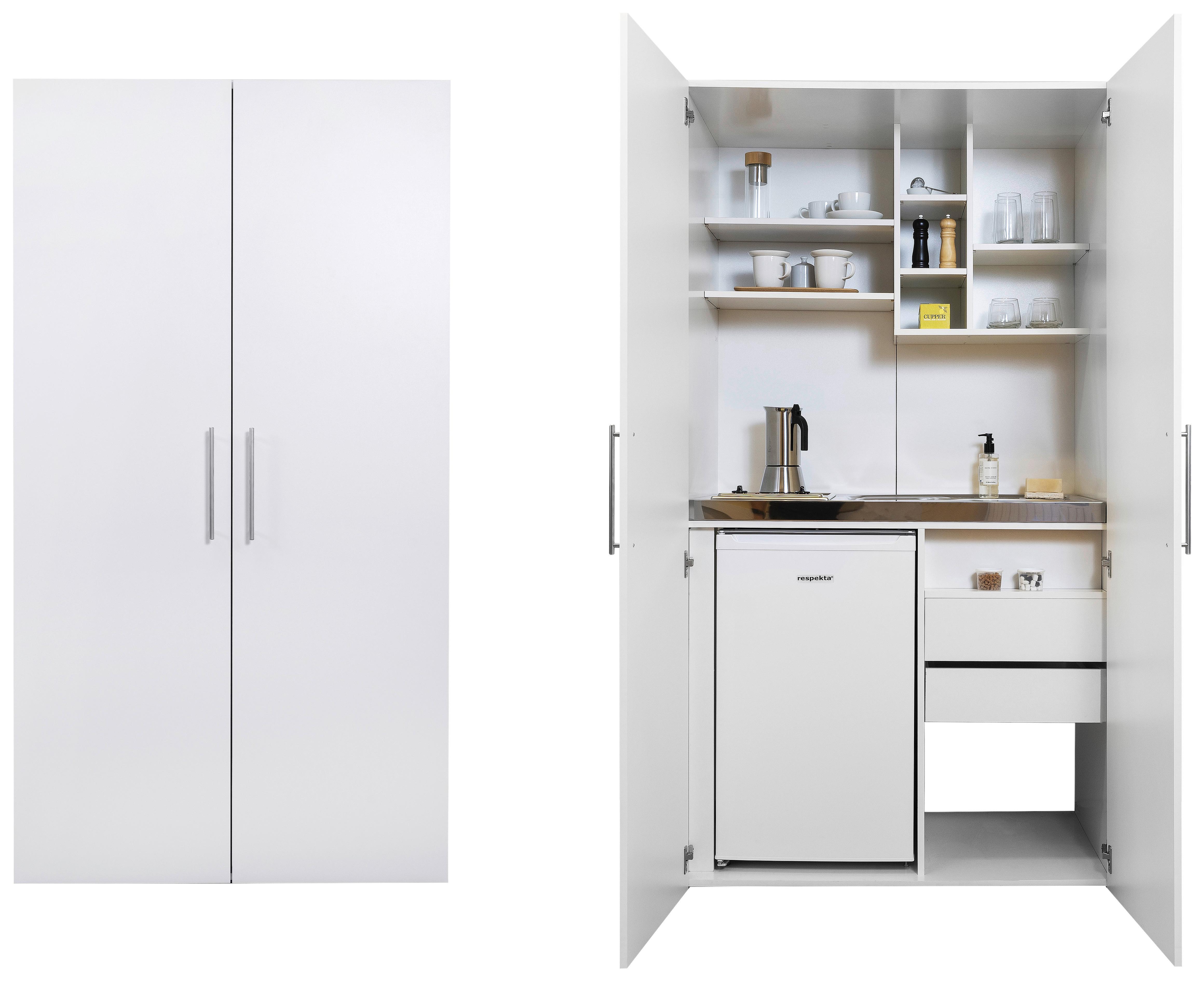 Schrankküche mit Kühlschrank + Kochfeld 104 cm Elegant - Weiß, MODERN, Holzwerkstoff/Metall (104/193/67cm) - Respekta